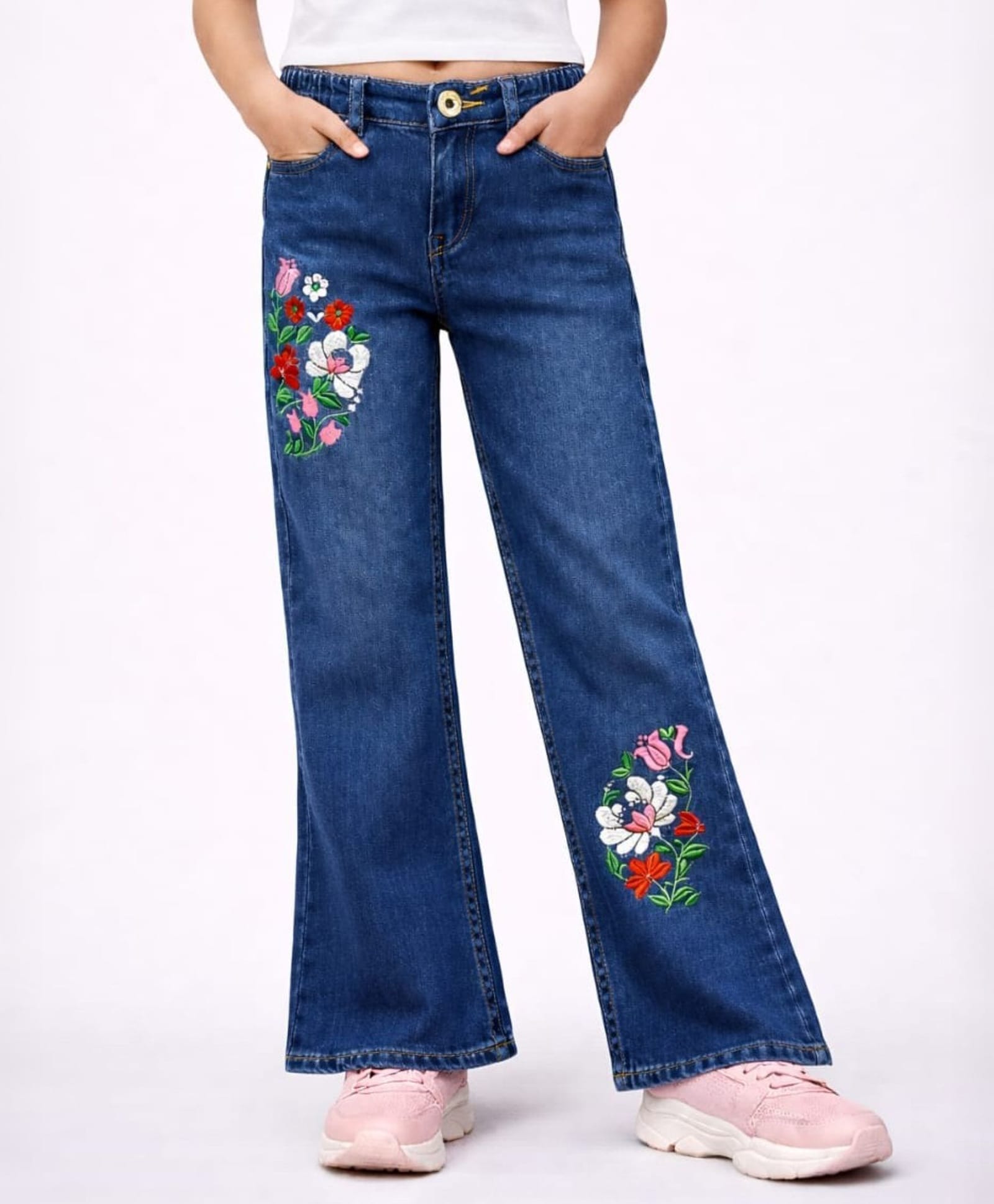 Nino Togs Denim Woven Floral Embroidered Mild Washed Jeans - Medium Blue-picture-23