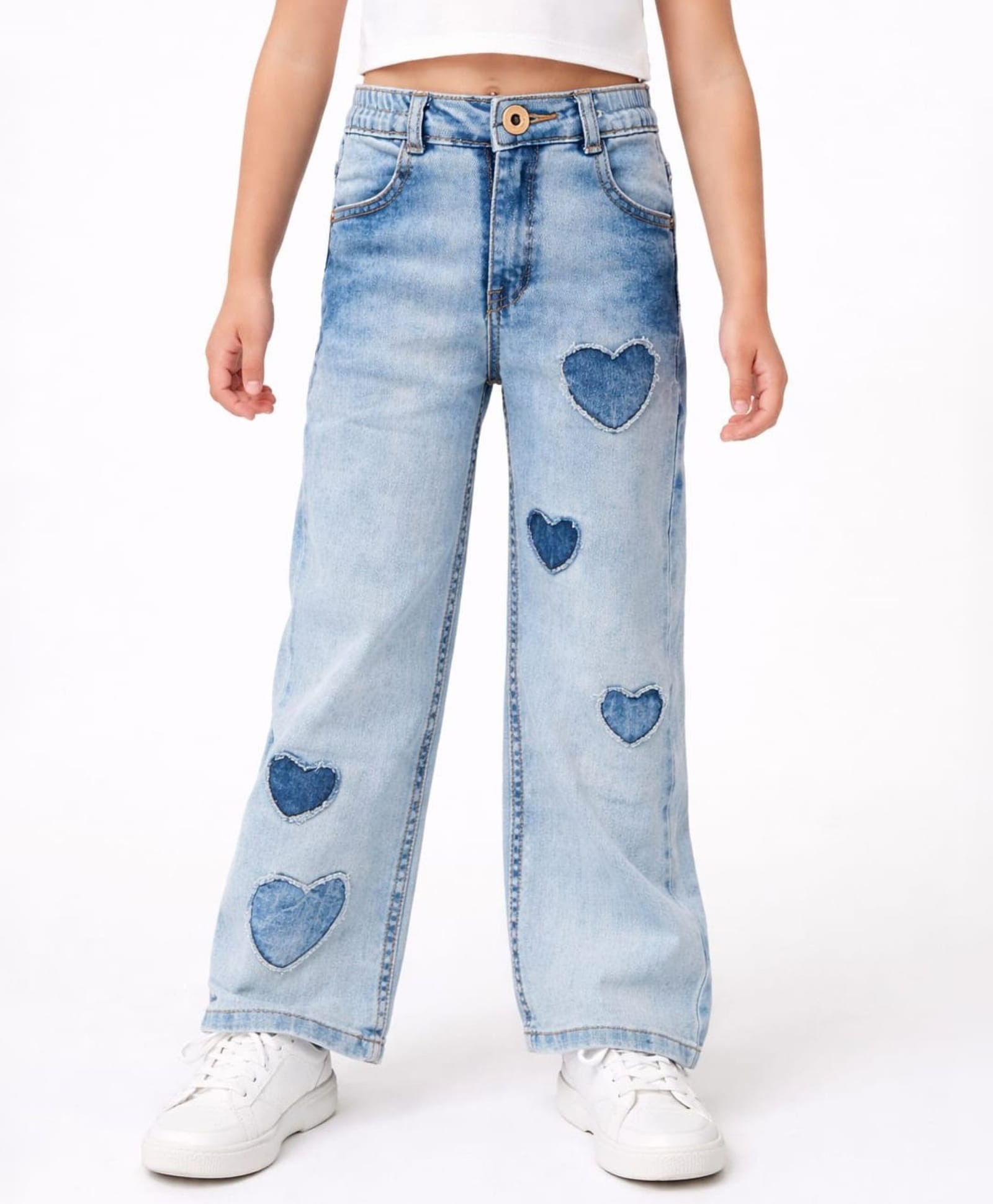 Nino Togs Denim Woven Hearts Patch Detailed Mild Washed Jeans - Light Blue-image-8