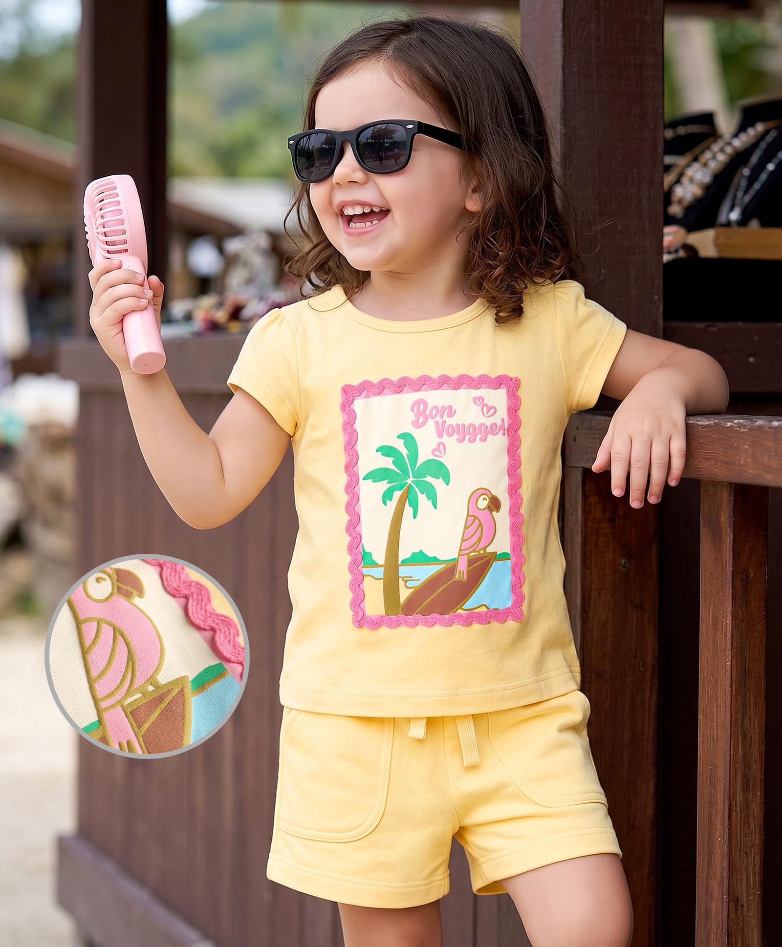 Babyoye Cotton Knit Half Sleeves T-Shirt & Shorts Set With Tropical Theme - Yellow-image-42