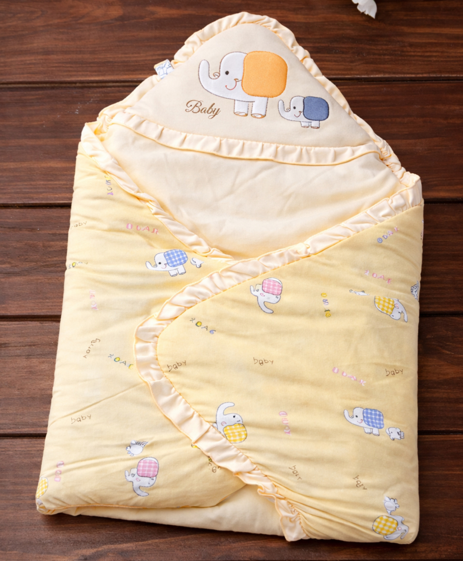 The little lookers Cotton Premium Hooded Sleeveless Printed Baby Wrapper Yellow-picture-25