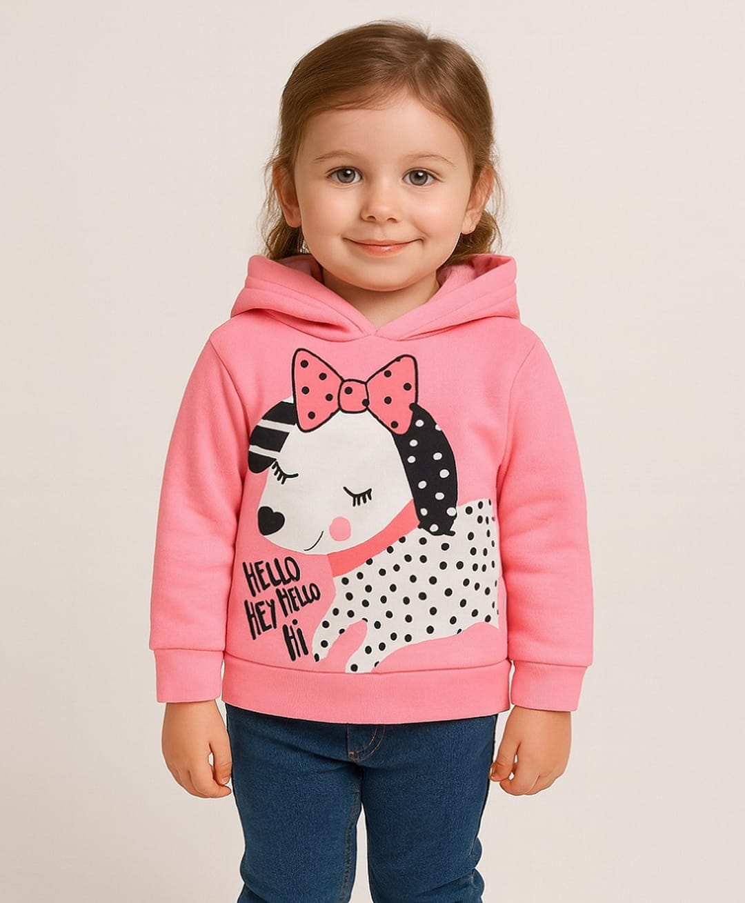 Little Marine Fleece Knit Full Sleeves Animal Printed Light Winter Hooded Sweatshirt - Light Pink-picture-36