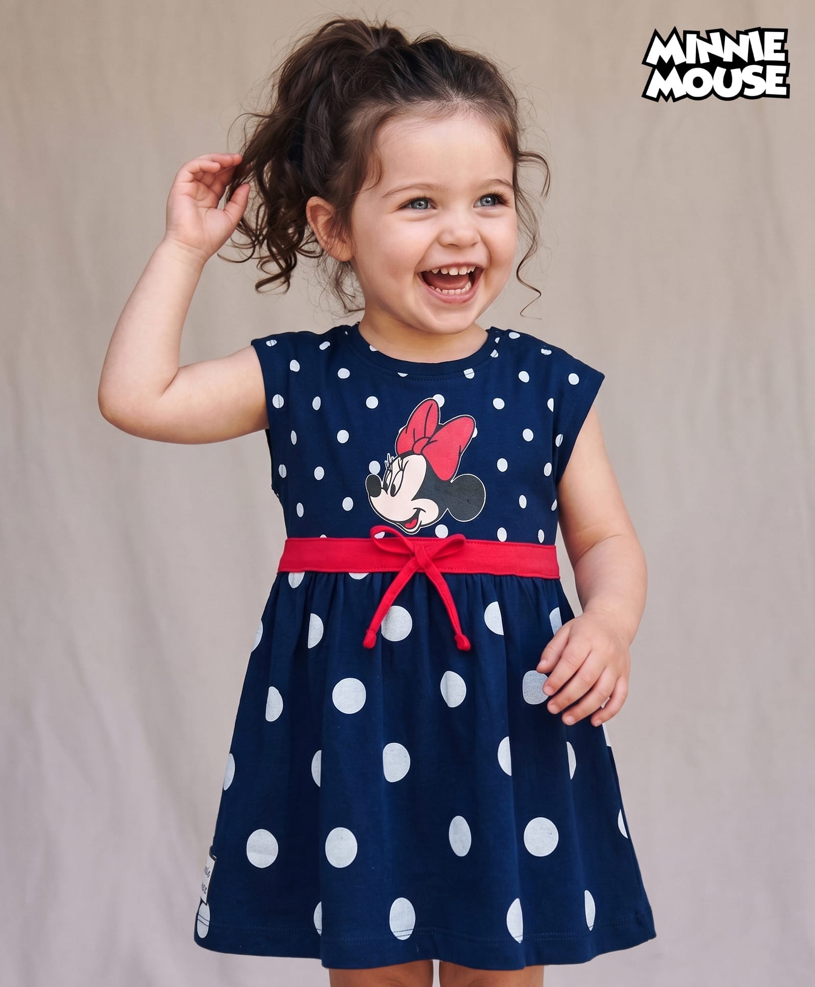 Babyhug Disney Single Jersey Knit Sleeveless Frock With Polka Dots & Minnie Mouse Graphics - Navy Blue-image-48