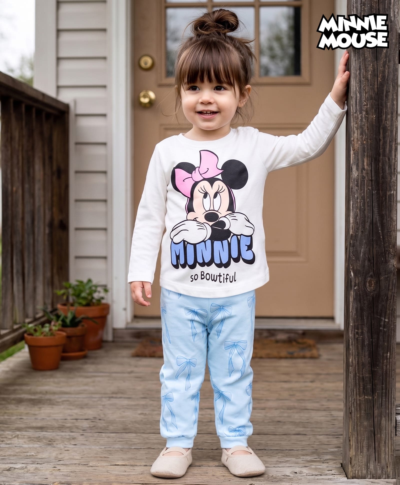 Babyhug Disney Single Jersey Knit Full Sleeves T-Shirt & Pyjama Night Suit With Minnie Mouse Graphic & Bow Print - White-image-30