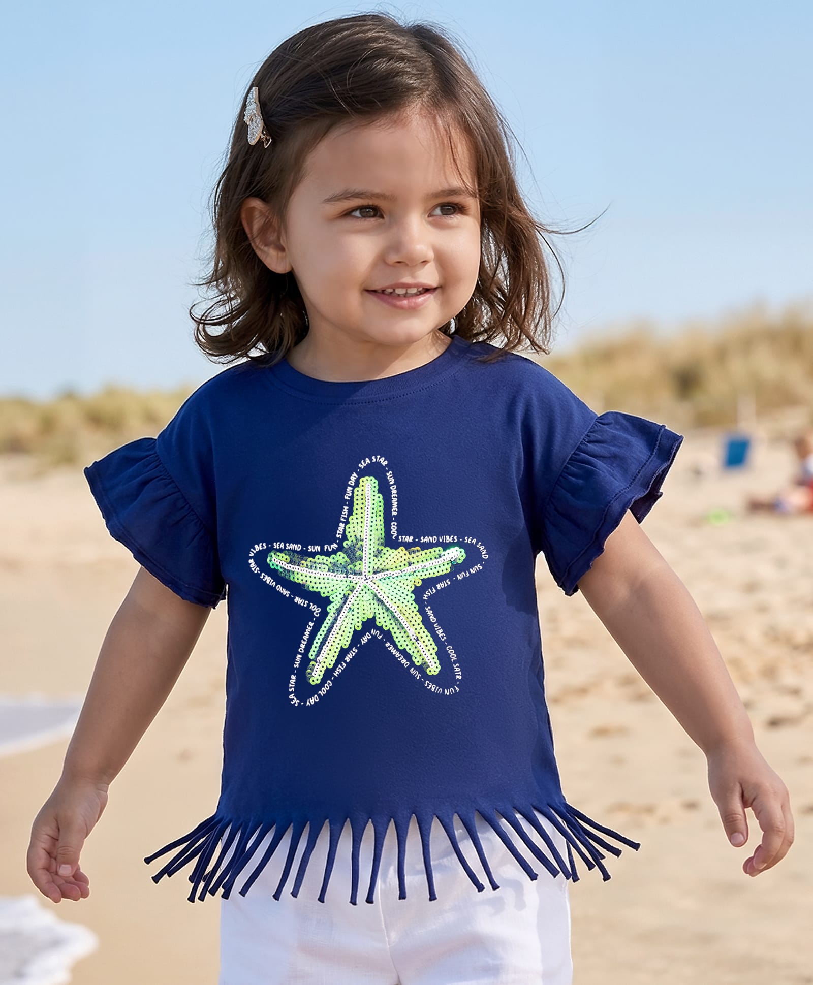 Babyhug Cotton Knit Half Sleeves T-Shirt With Starfish Sequin Detailing - Multicolor-picture-27