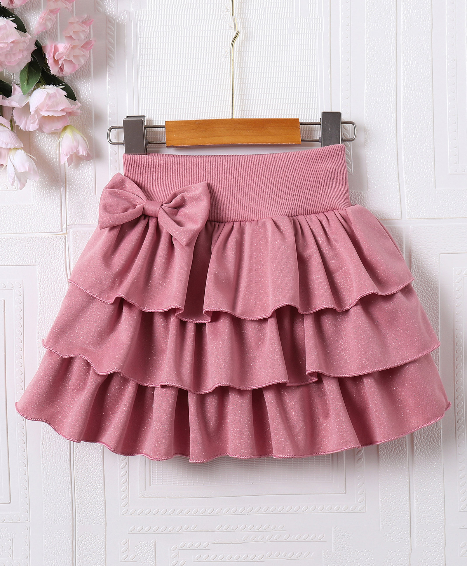 Mark & Mia Solid Colour Layered Skirt with Bow Applique - Pink