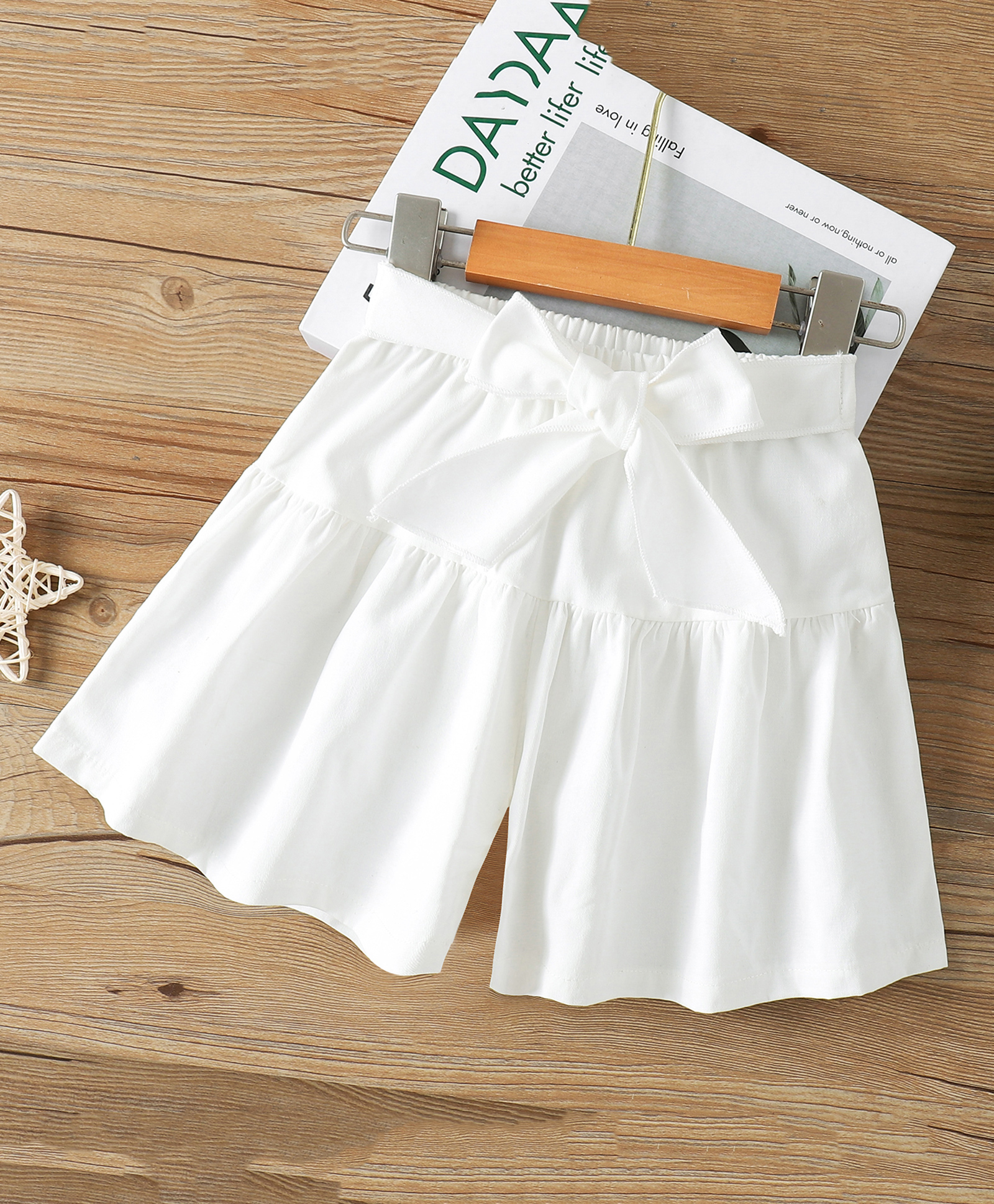 Mark & Mia Cotton Knee Length Solid Colour Divider Skirt with Bow Applique - White