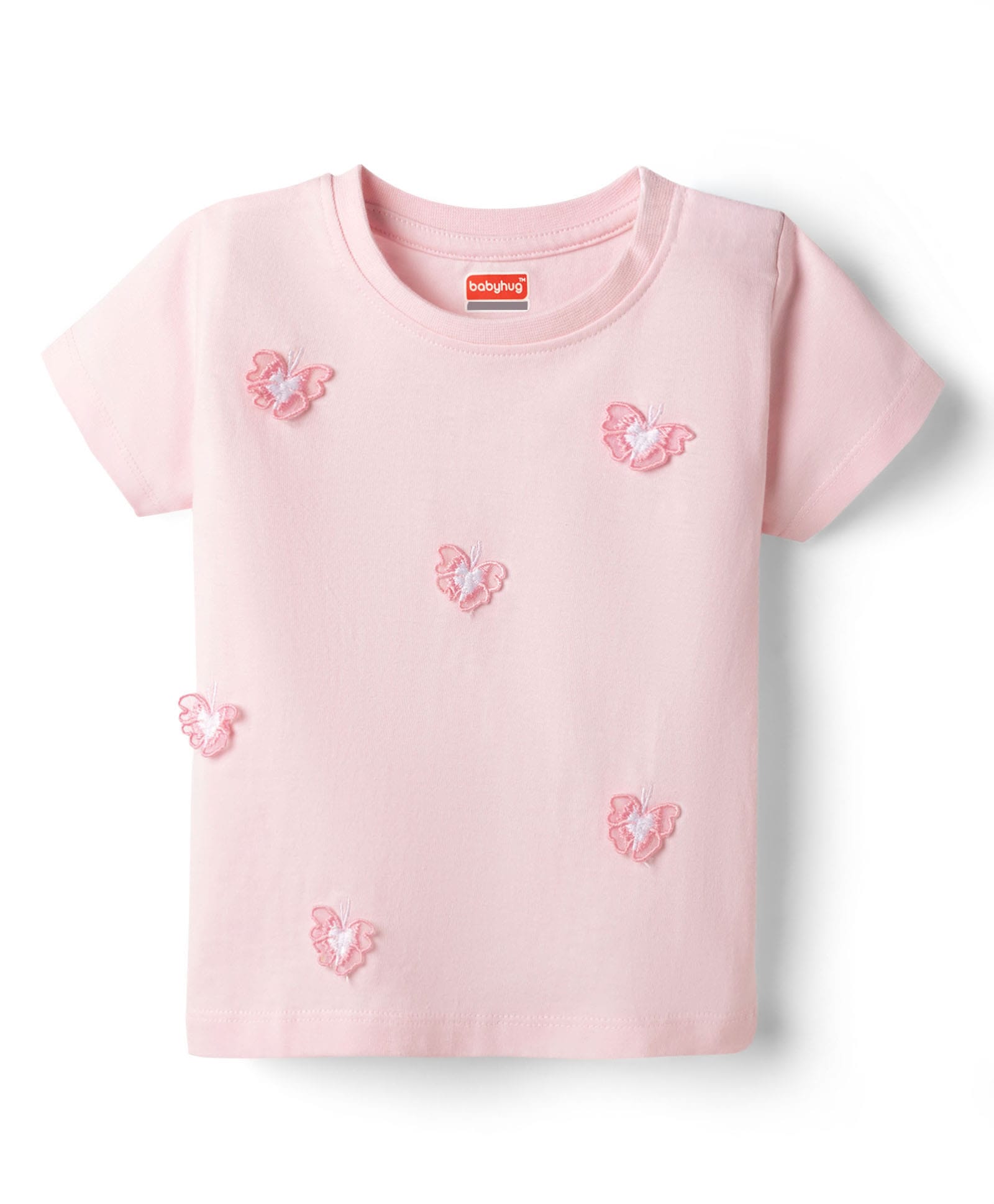 Babyhug Cotton Knit Half Sleeves T-Shirt With Butterfly Applique - Multicolor-picture-16