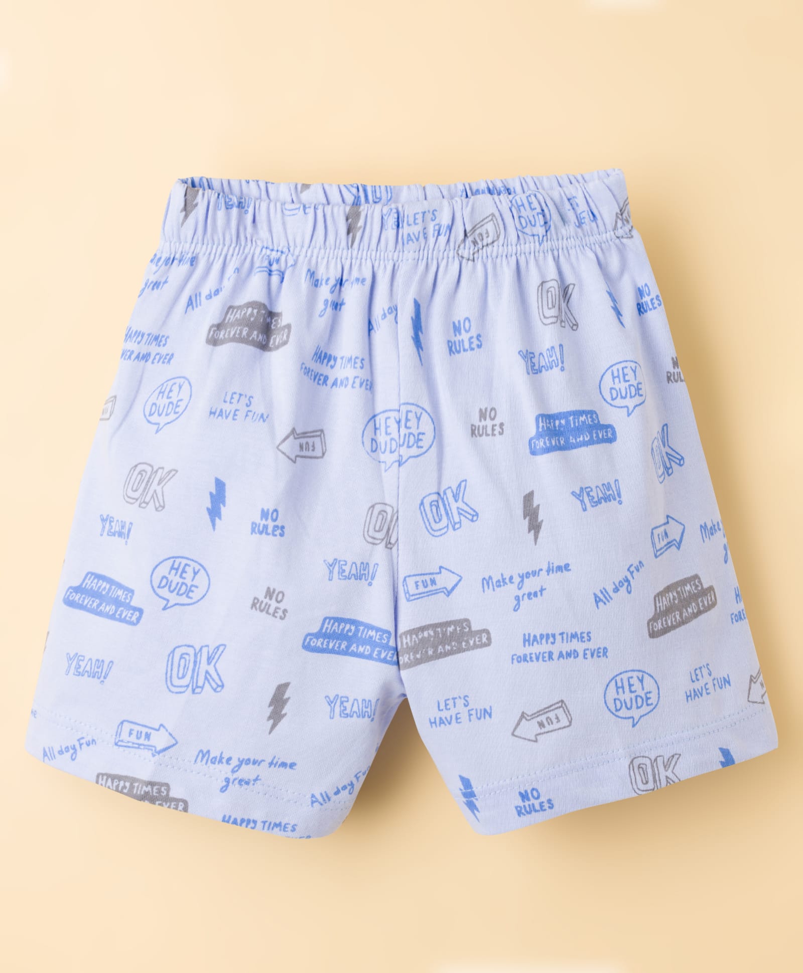 Tango Single Jersey Knit Knee Length Shorts With Text Print - Light Blue-picture-31