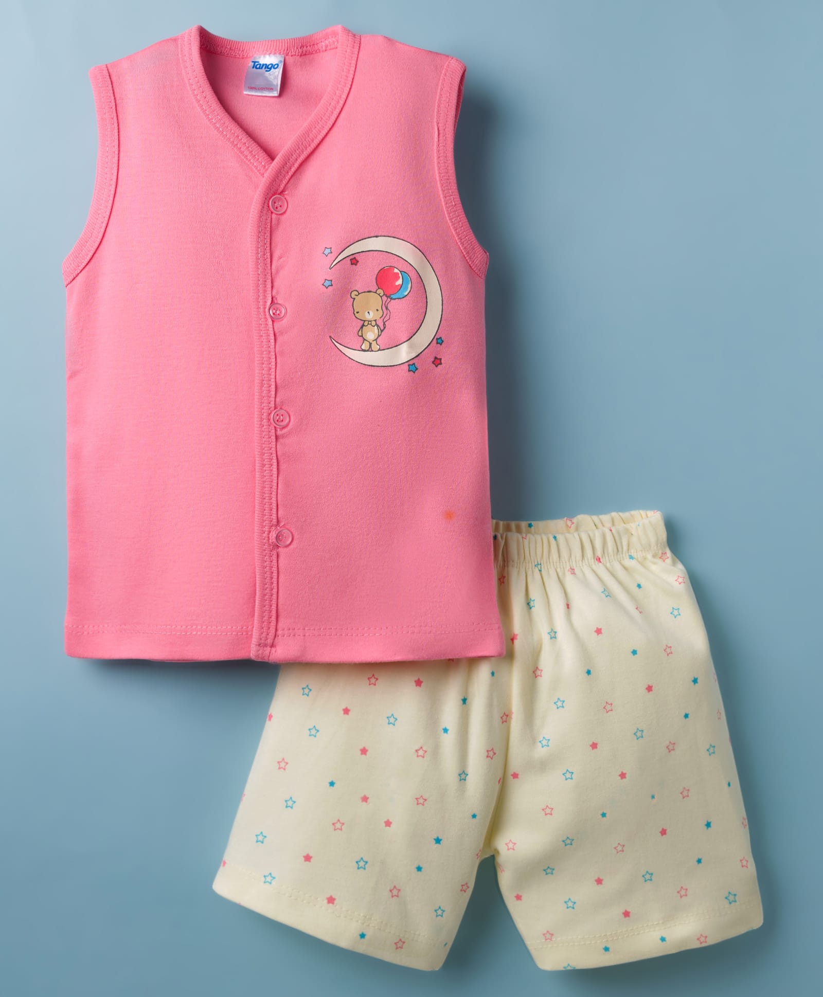 Tango Interlock Knit Sleeveless T-Shirt & Shorts Night Suit With Star Print - Coral-picture-43