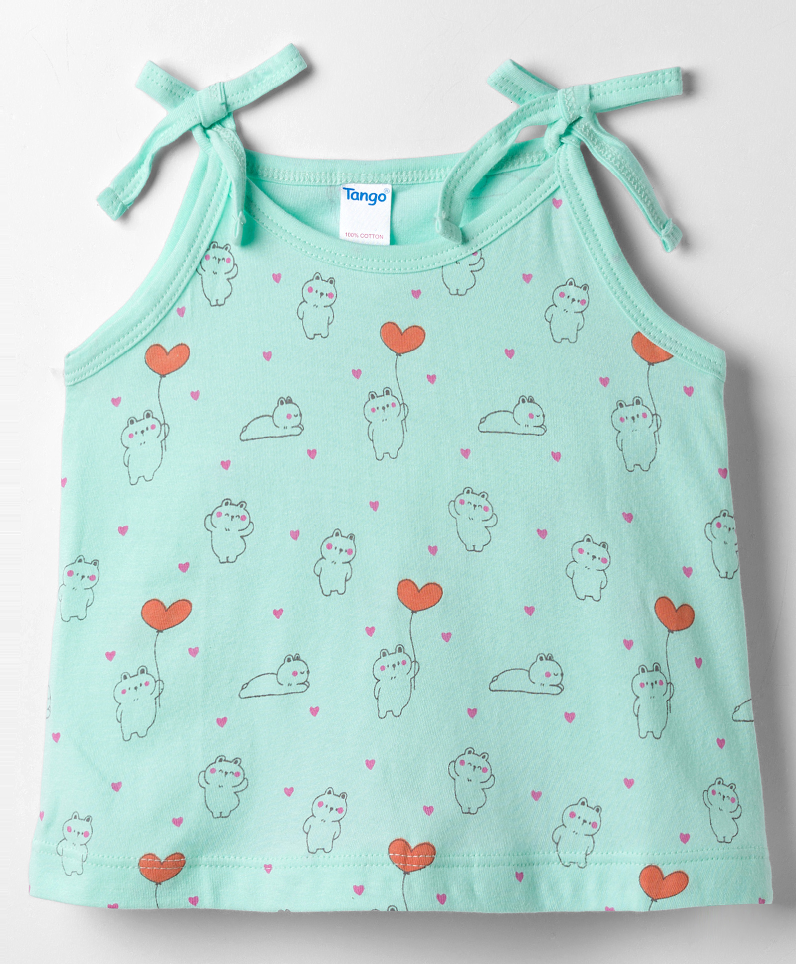 Tango Single Jersey Knit Sleeveless Slips with Heart & Bear Print - Aqua Blue-image-21