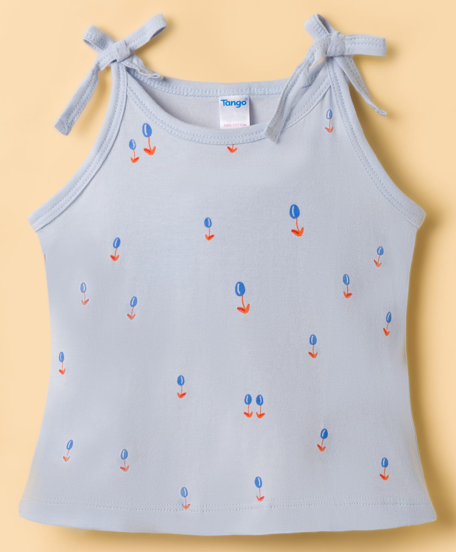 Tango Single Jersey Knit Sleeveless Tie - Up Slip With Floral Print - Sky Blue-picture-29