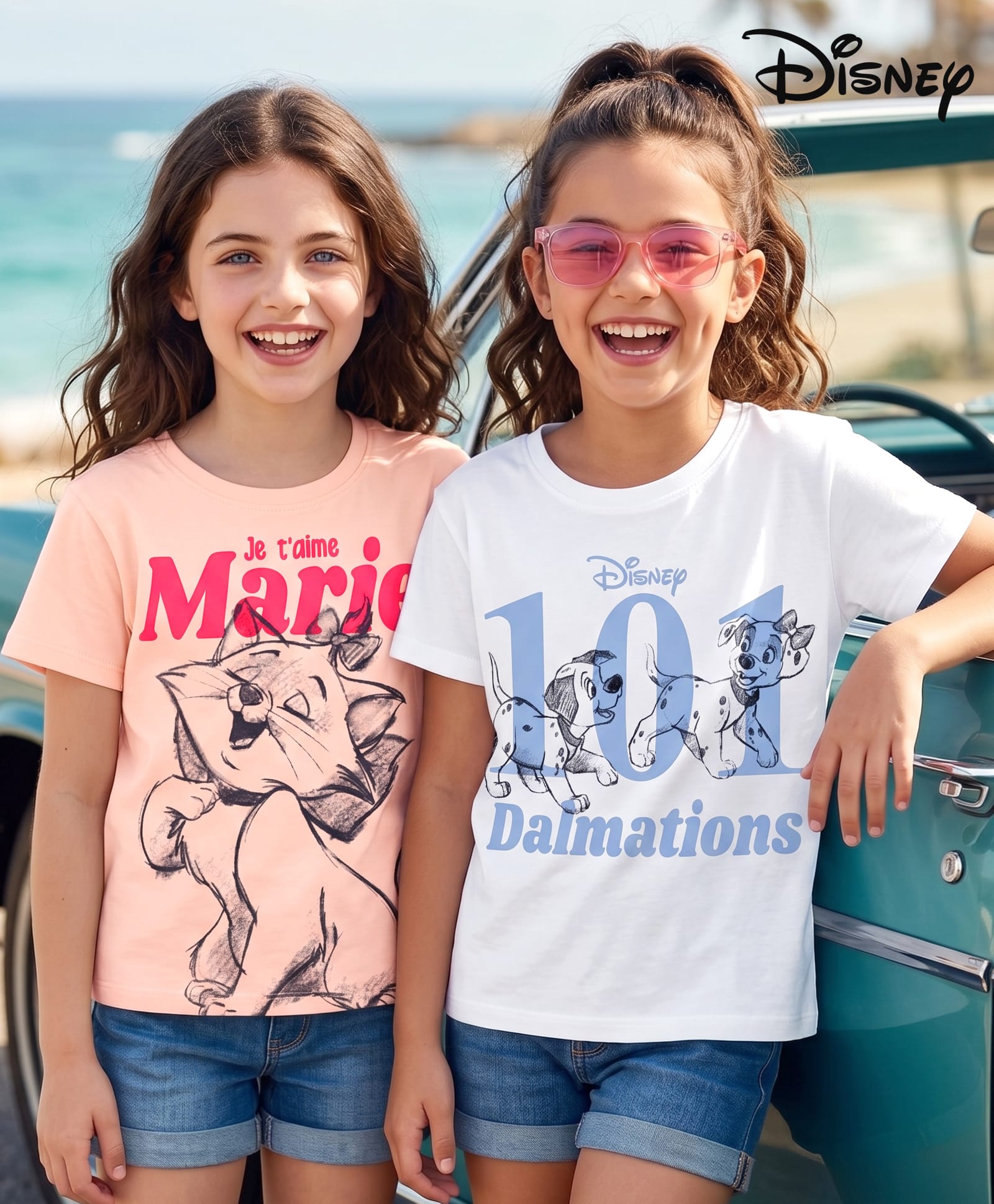 HoneyHap Disney Cotton Knit Half Sleeves T-Shirts with Aristocrat Marie & 101 Dalmatians Graphic Pack of 2 - White & Pink-image-9