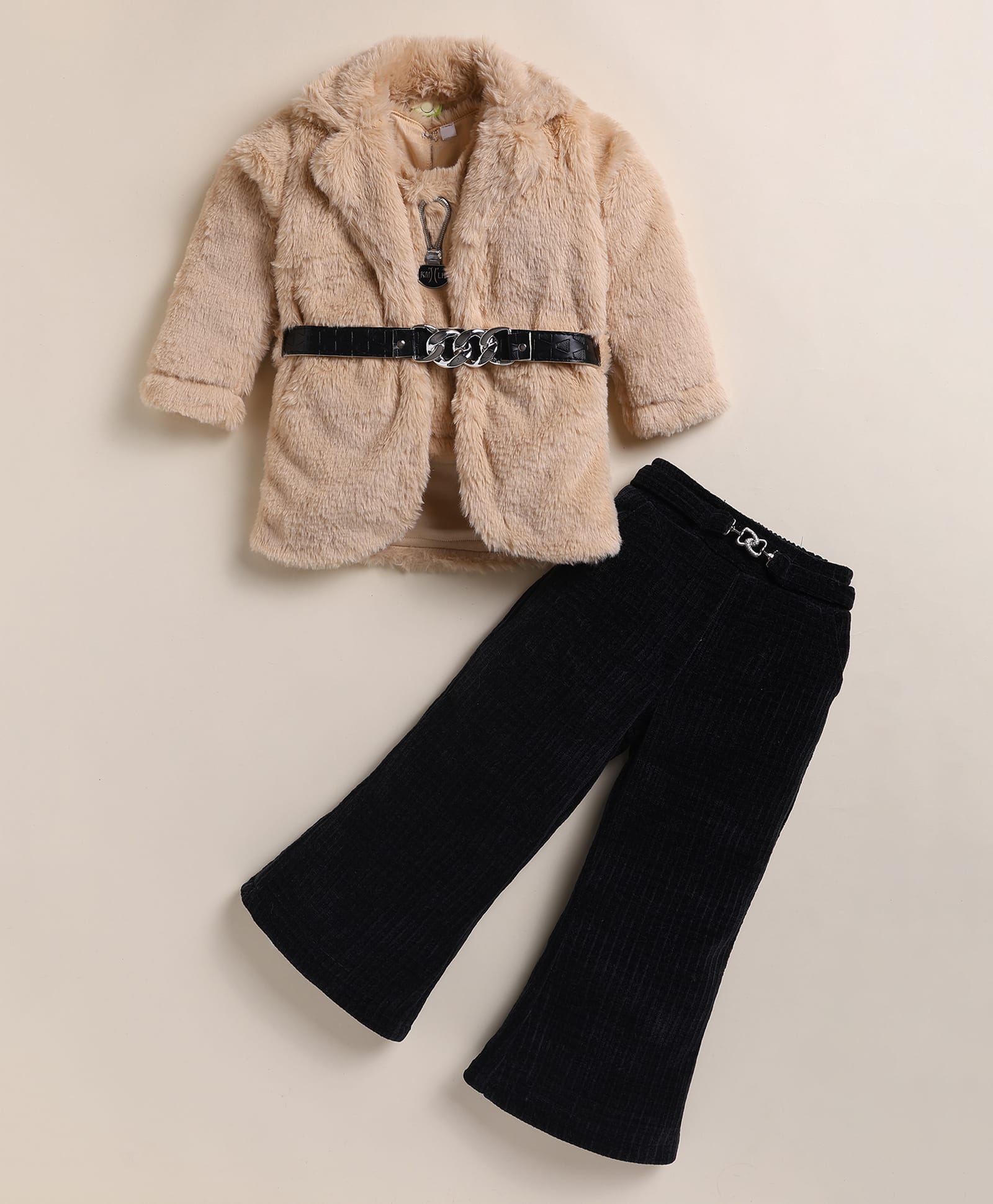 NUTTY BUTTY Fur Knit Stones Embellished Winter Top & Palazzo With Full Sleeves Jacket - Brown-image-46