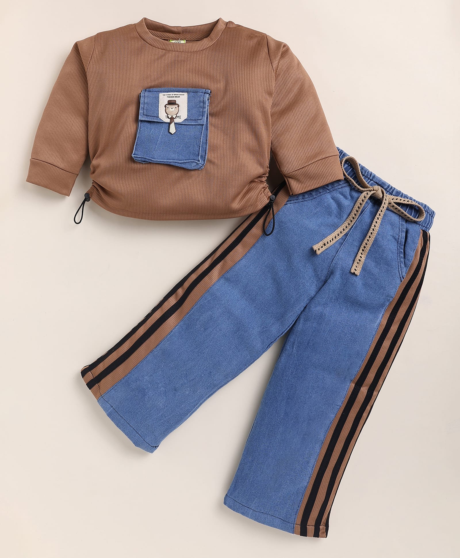 NUTTY BUTTY Cotton Rib Knit Full Sleeves Pocket Detailed Winter Top & Pant Set - Brown-image-26