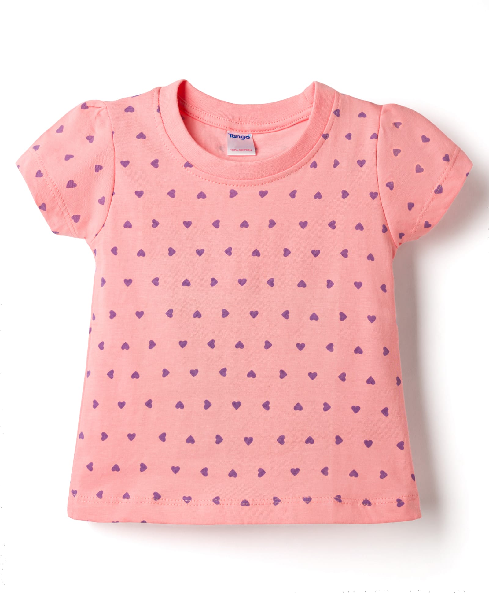 Tango Single Jersey Knit Half Sleeves T-Shirt with Heart Print - Coral-picture-29
