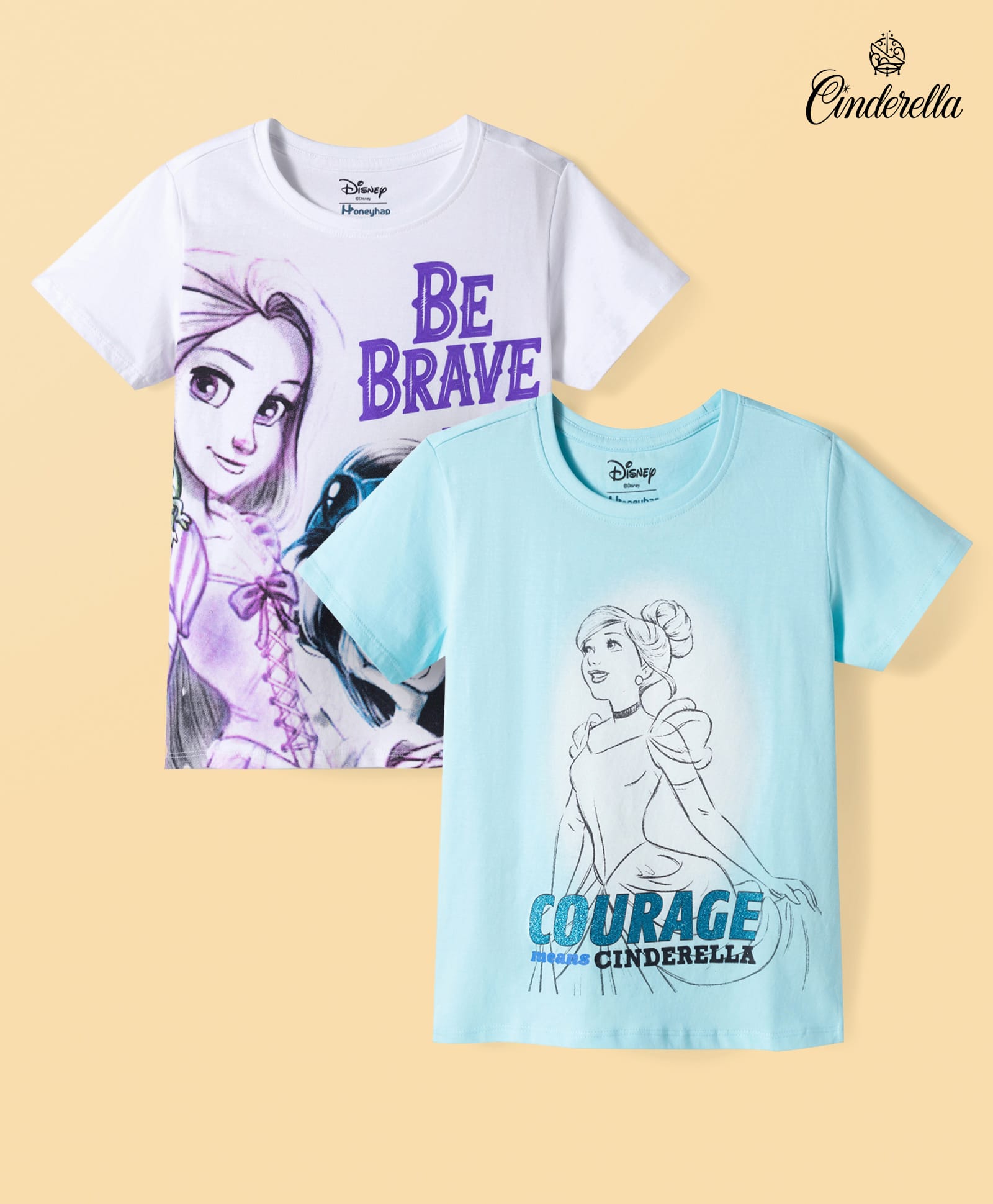 HoneyHap Disney Single Jersey Knit Half Sleeves T-Shirts With Disney Princess Graphics Pack of 2 - Multicolor-picture-21