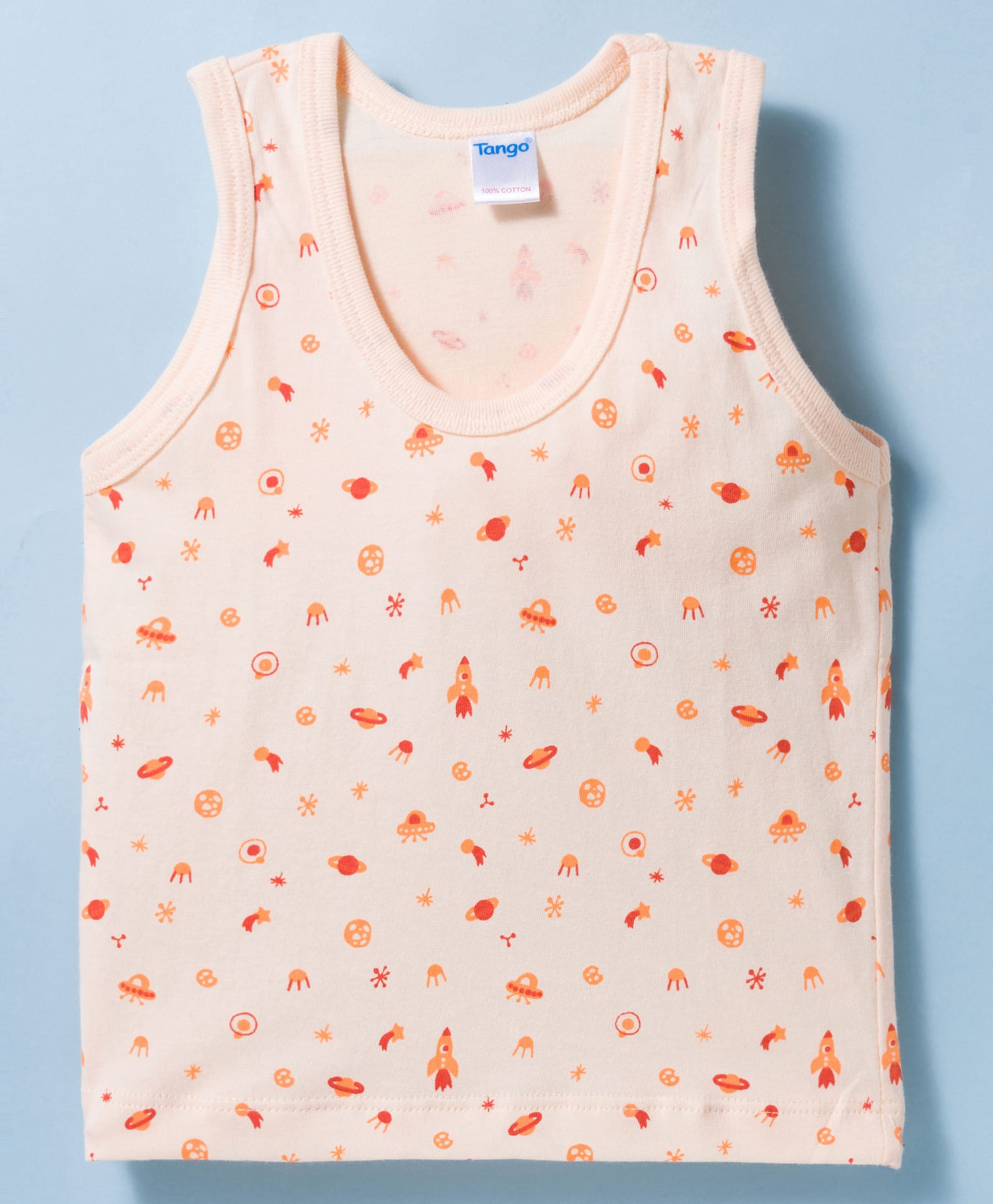 Tango Single Jersey Knit Sleeveless Vest with Space Theme Print - Cream-picture-9