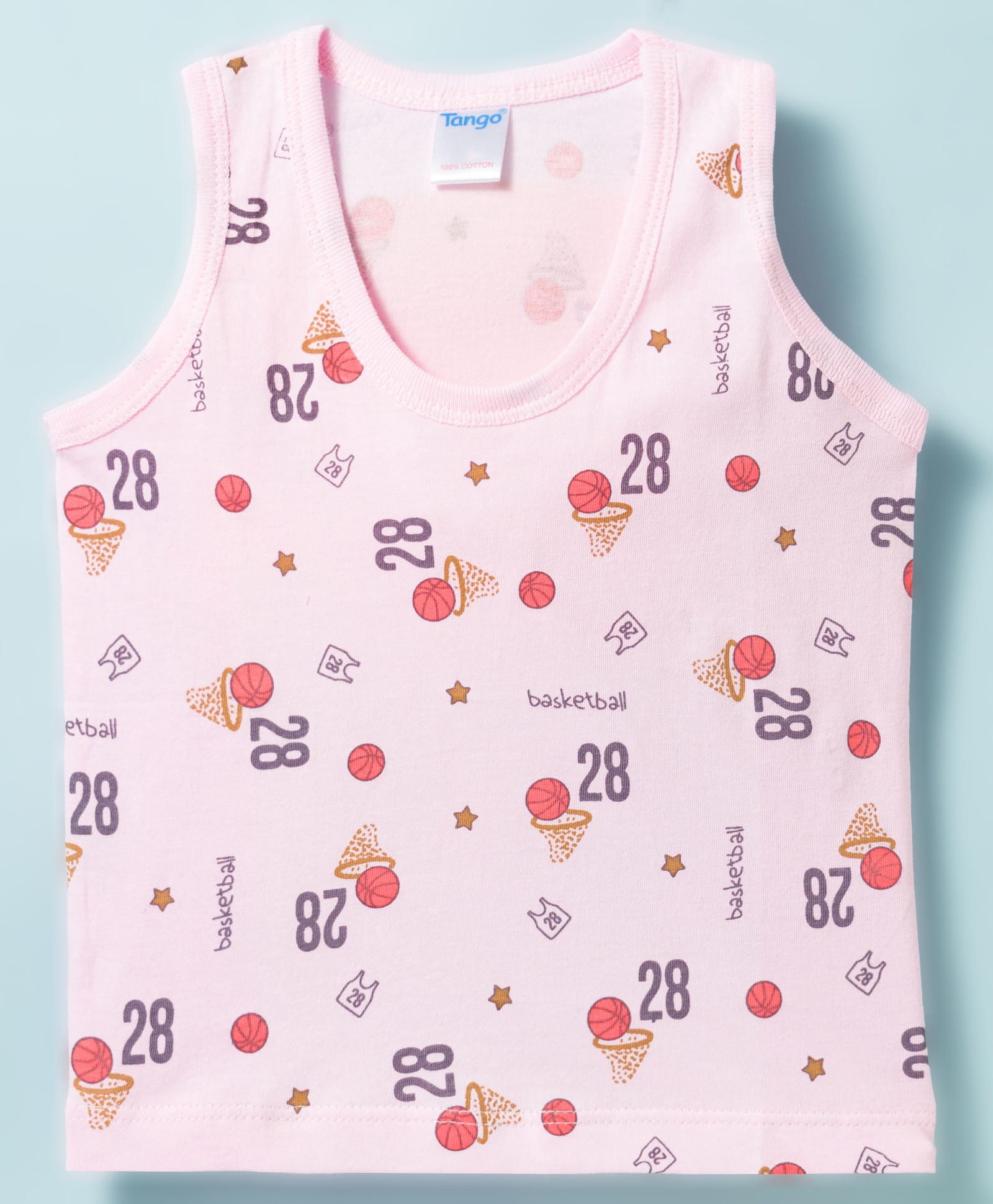 Tango Single Jersey Knit Sleeveless Vest with Basketball Theme Print - Pink-image-8