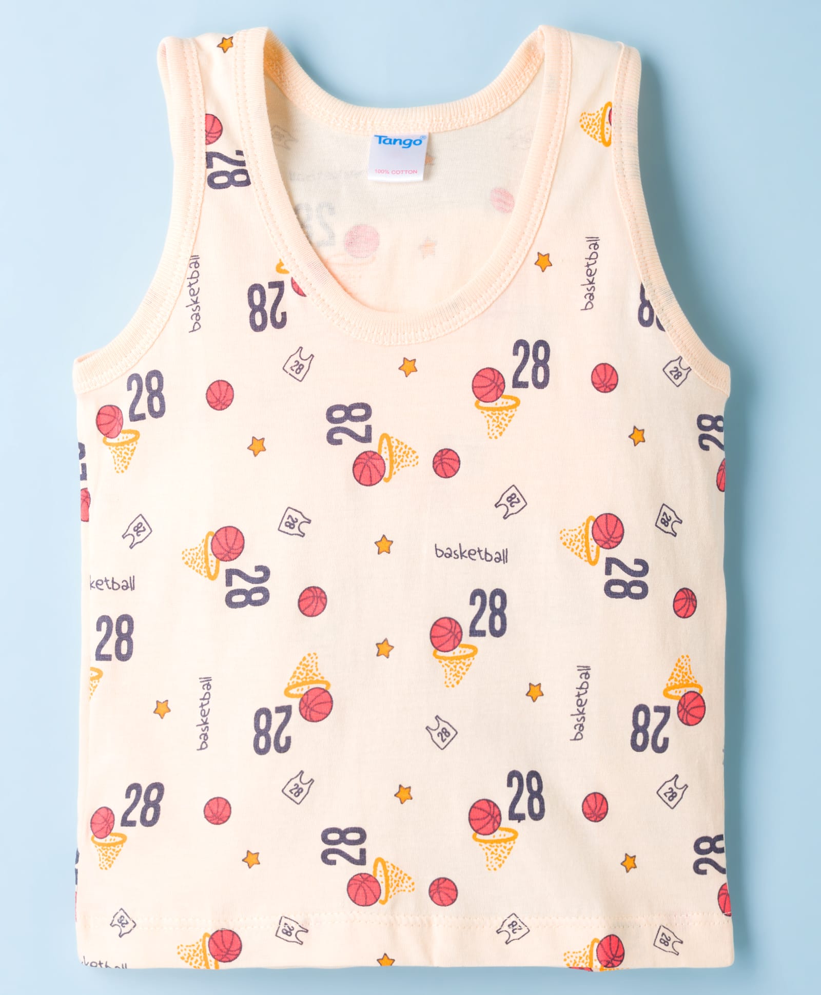 Tango Single Jersey Knit Sleeveless Vest with Basketball Theme Print - Peach-image-9
