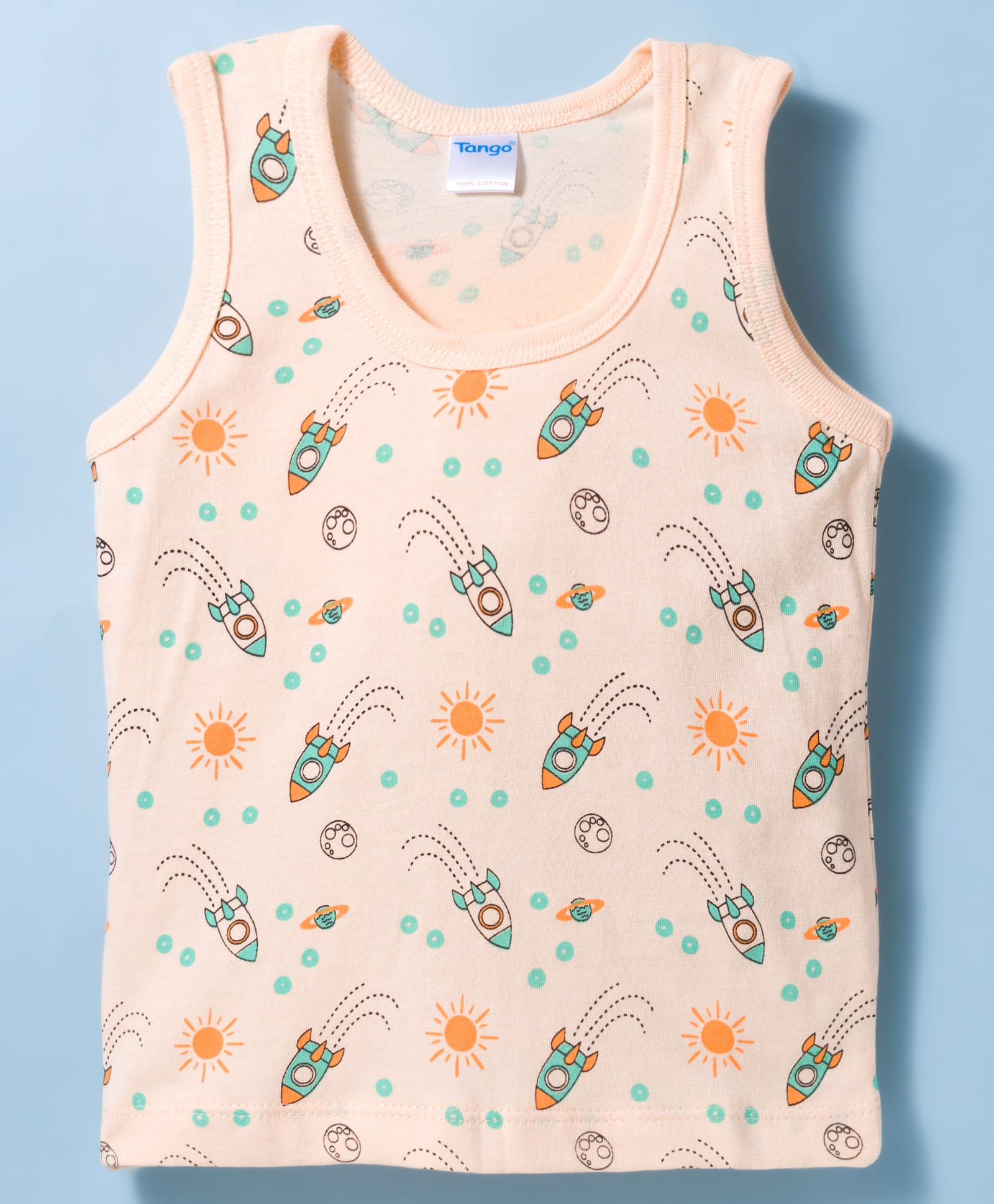 Tango Single Jersey Knit Sleeveless Vest with Space Rocket Print - Peach-image-32