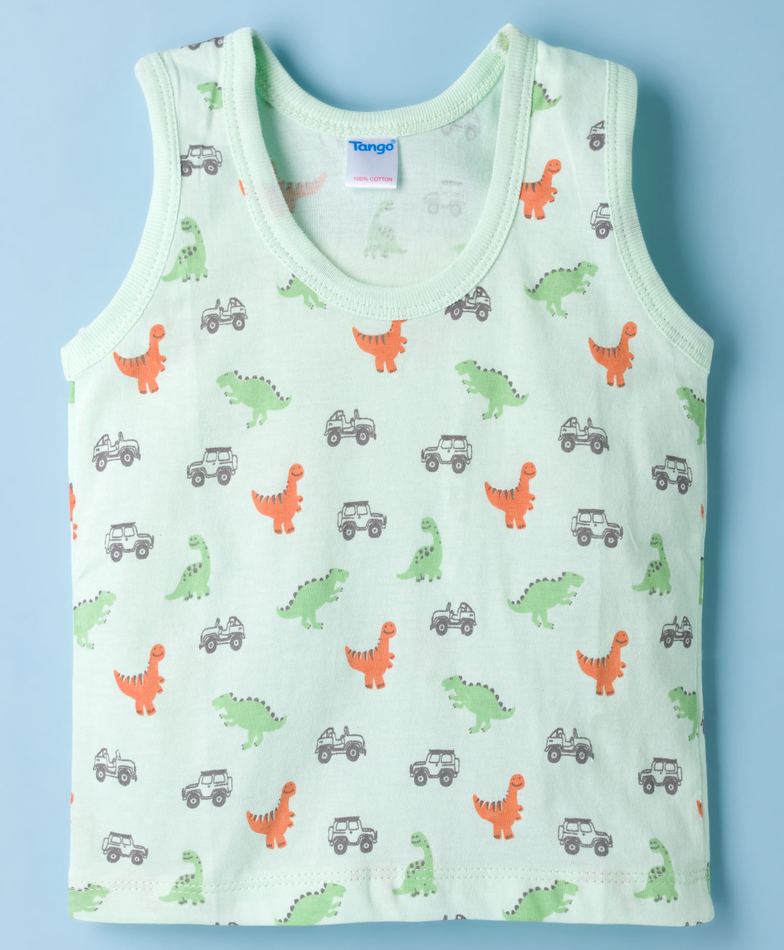 Tango Single Jersey Knit Sleeveless Vest with Dino Print - Sea Green-picture-14