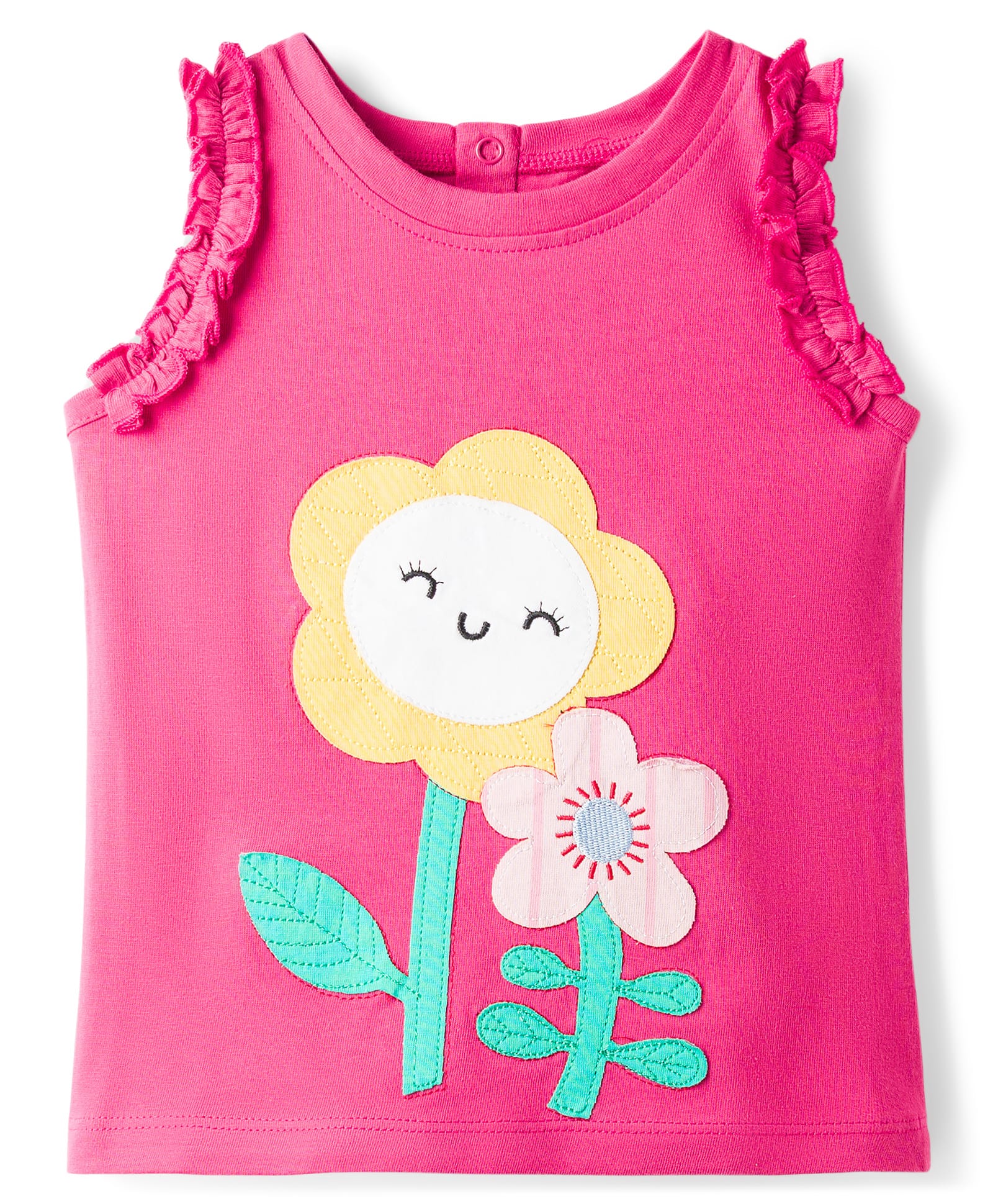 Baybyhug 100% Cotton Knit Sleeveless Tank T-Shirt With Floral Embroidery - Pink & Light Orange-image-17