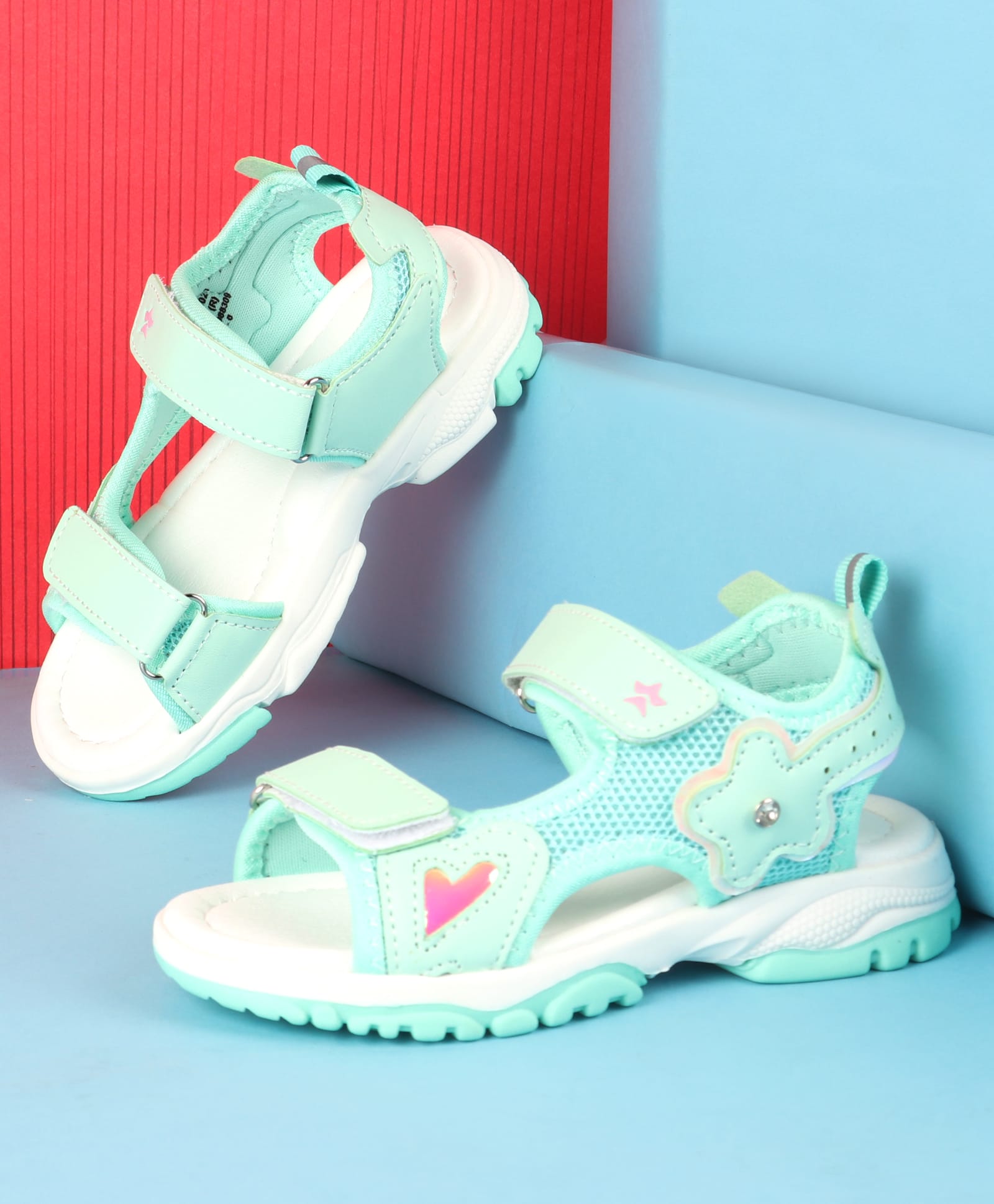 Cute Walk by Babyhug Velcro Closure Sandals with Floral Applique - Sea Green-image-32