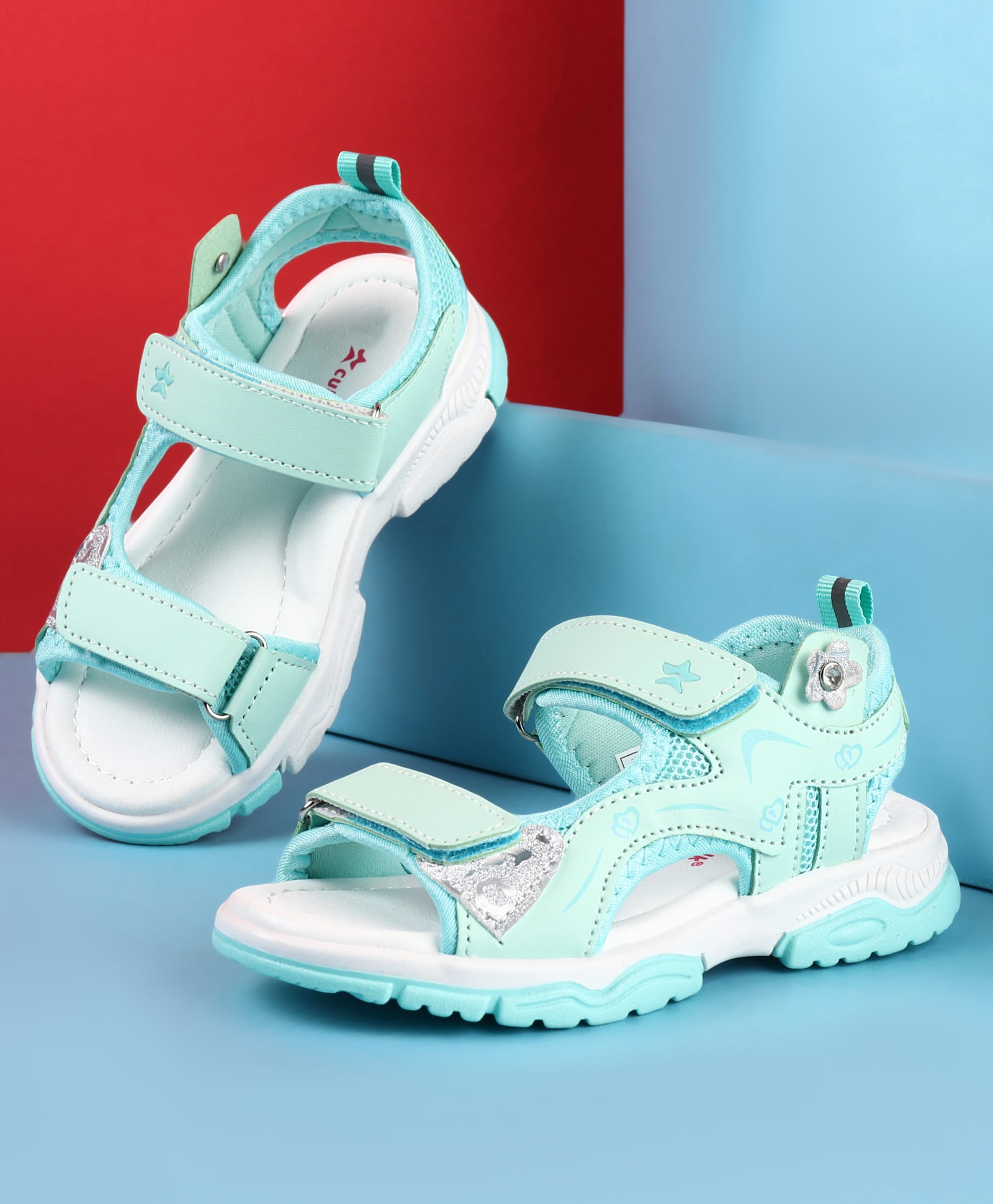 Cute Walk by Babyhug Velcro Closure Sandals with Floral Applique - Sea Green-image-33