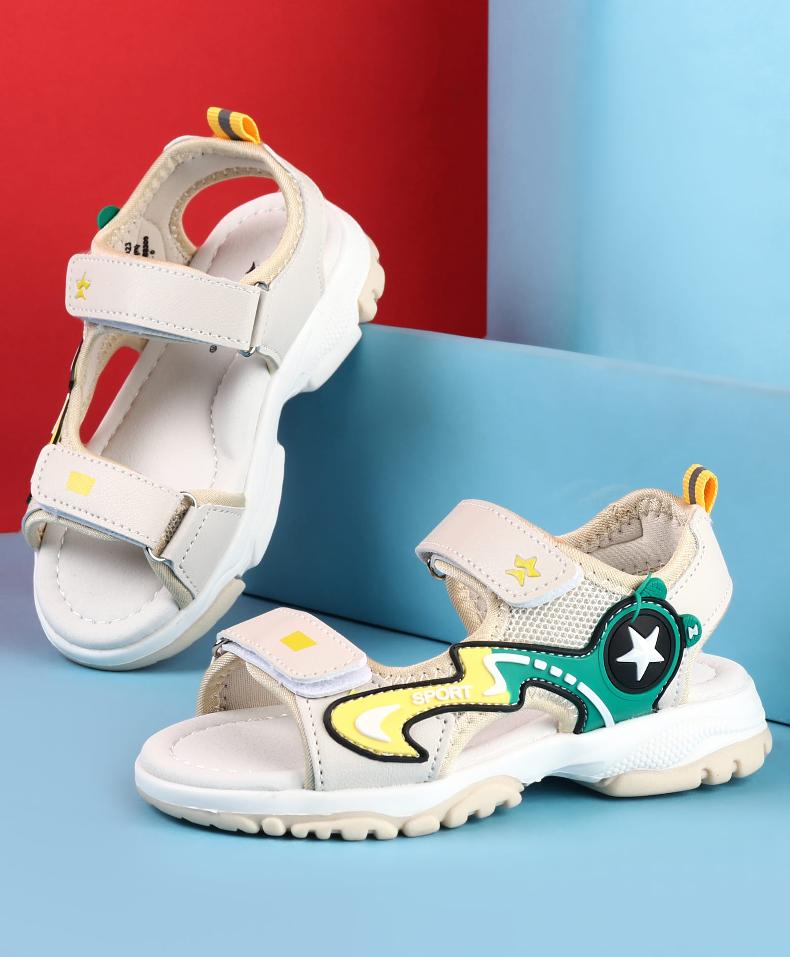 Cute Walk by Babyhug Velcro Closure Sandals with Sport Print - Beige