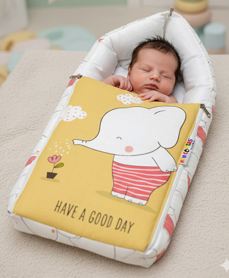 NEW COMER 3 in 1 Baby Bed Sleeping Bag & Carry Nest Infant Portable Bassinet for Baby Carrying-Yellow-image-48