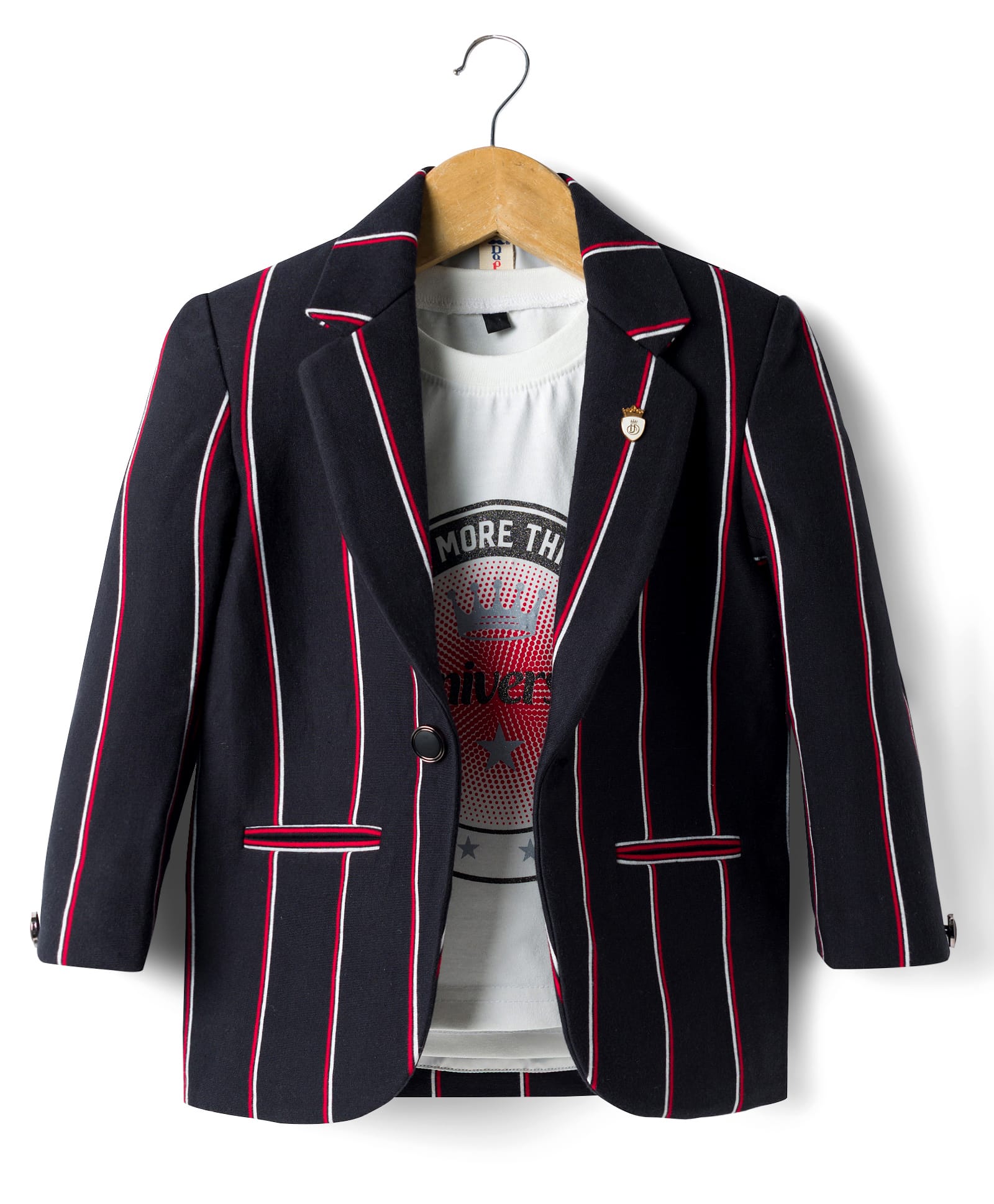 Dapper Dudes Full Sleeves Striped Blazer With Typography Printed Tee - Black-image-31