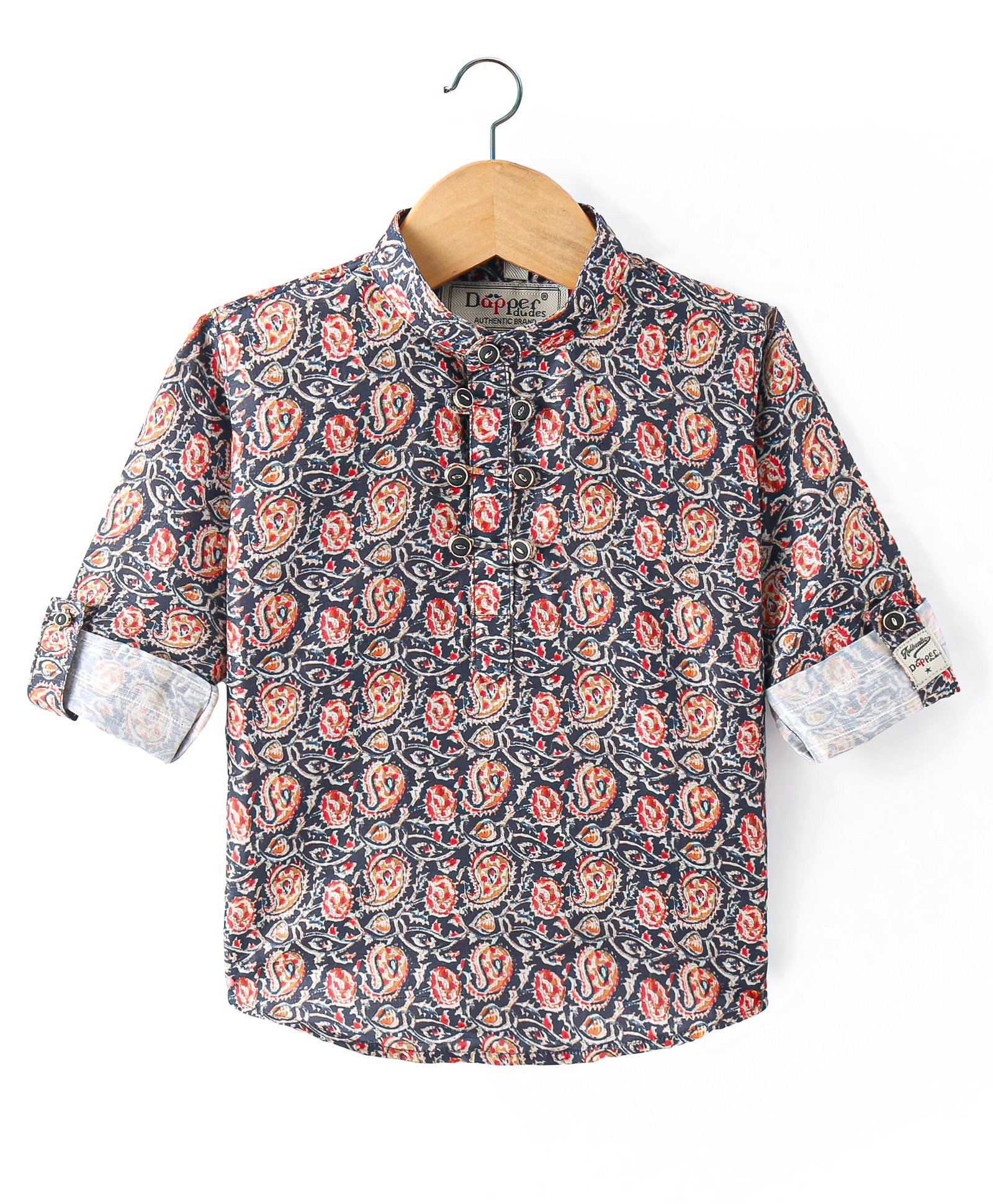 Dapper Dudes Full Sleeves Paisley Printed Kurta Style Shirt - Multi Colour-image-49
