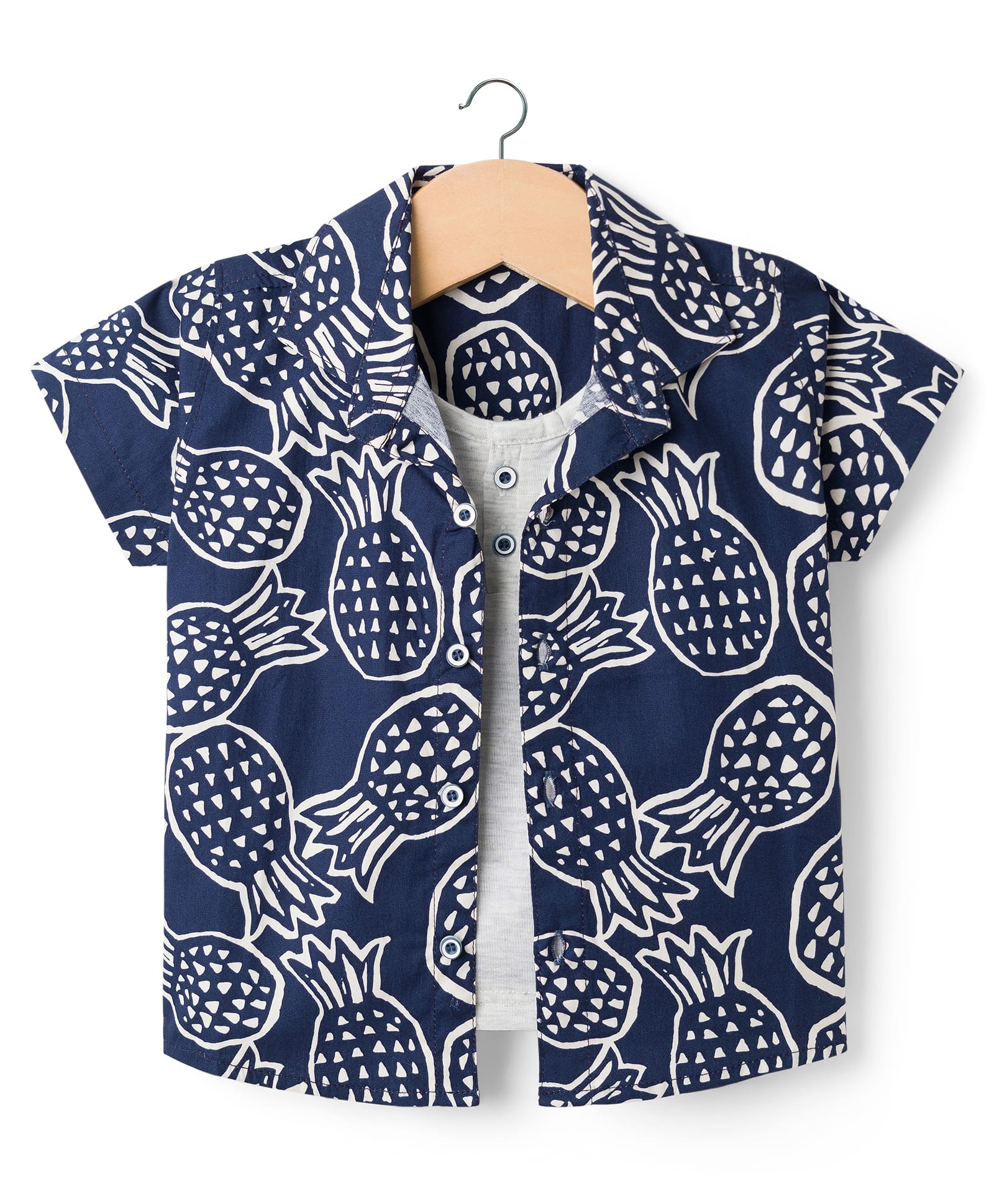 Dapper Dudes Half Sleeves Pineapple Printed Shirt With Attached Tee - Navy Blue-image-37