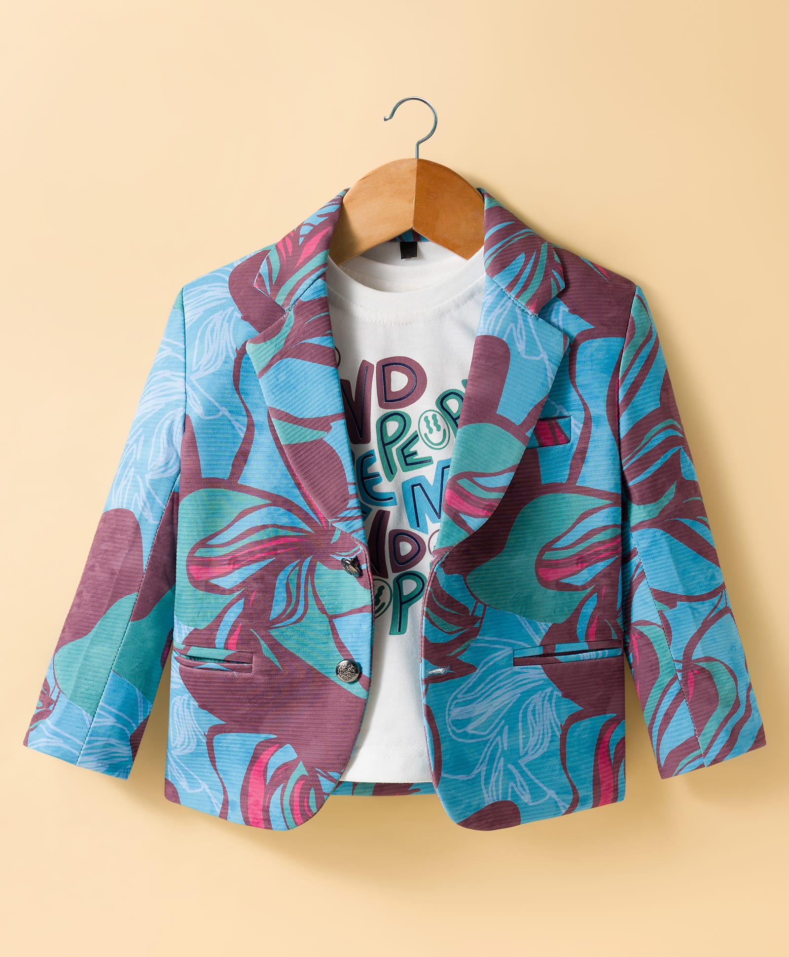 Dapper Dudes Full Sleeves Floral Printed Blazer With Tee - Blue-image-21
