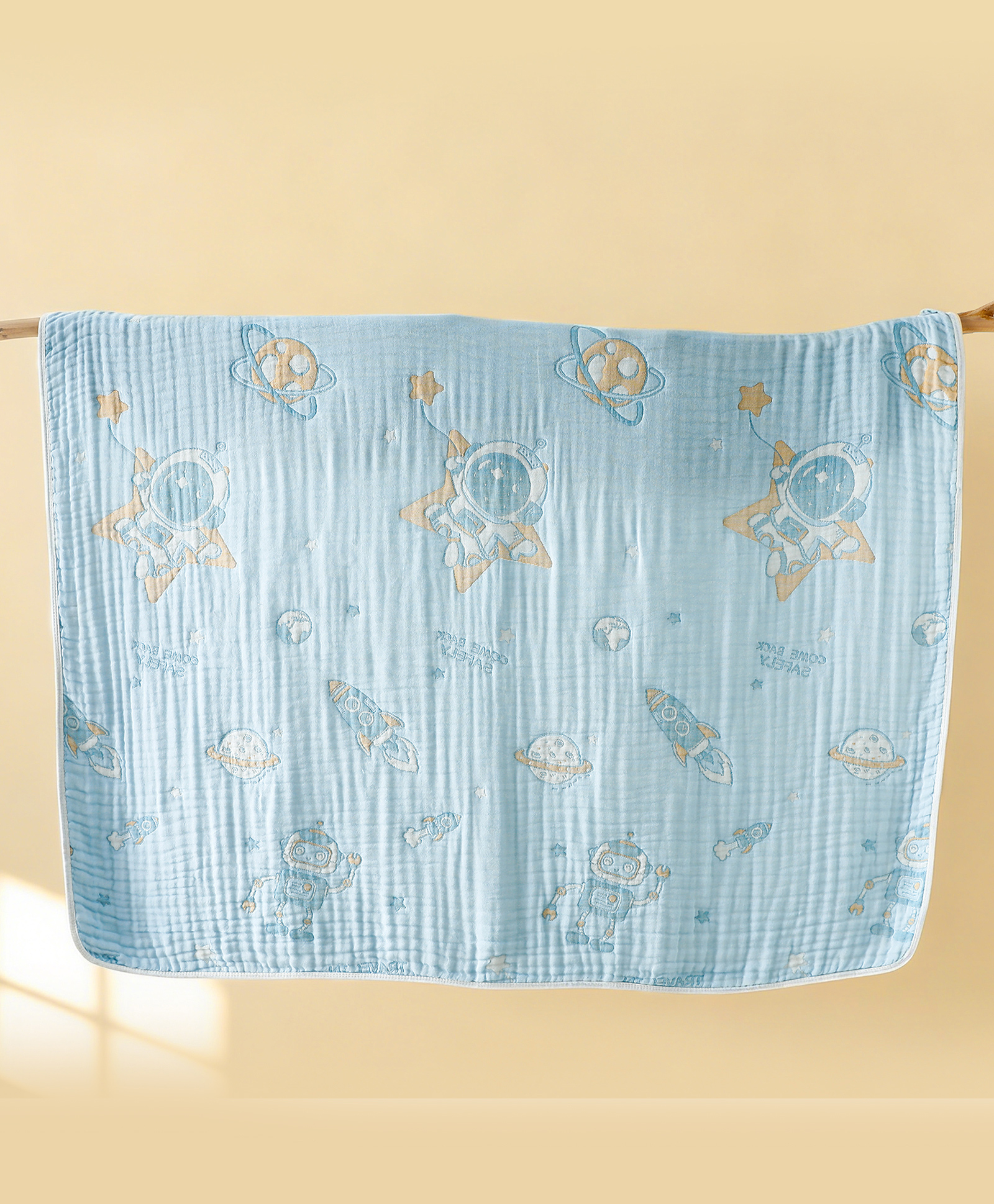 Babyhug 100% Pure Cotton Six Layer Baby Blanket Space Print Super Soft & Absorbent| All Season Blanket| New Born Gifting| Bath Towel, Wrapper, Feeding Towel| Machine Washable- Blue-image-37