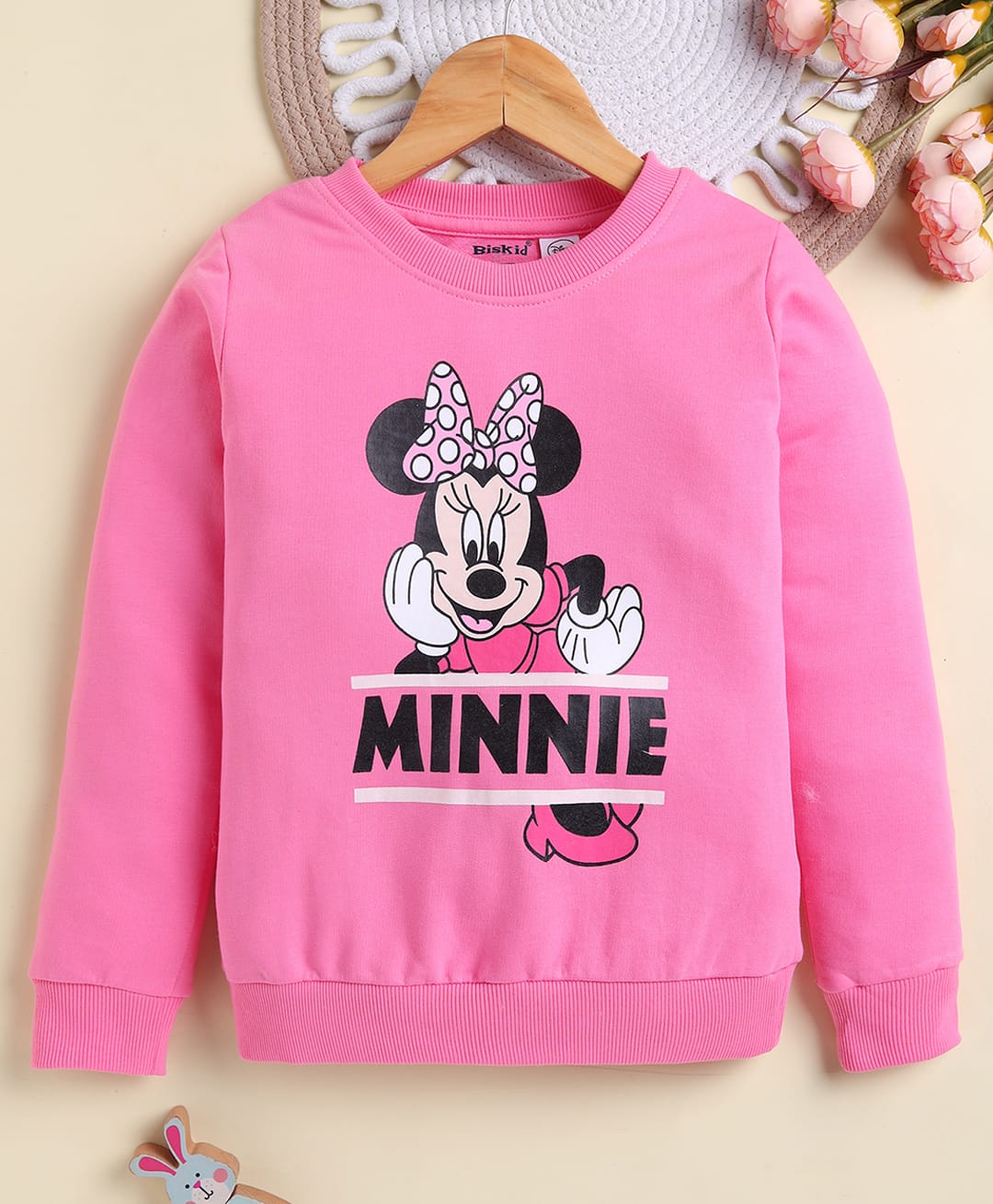 Biskid Looper Knit Disney Mickey & Friends Featuring Full Sleeves Minnie & Text Printed Light Winter Sweatshirt - Pink-image-18