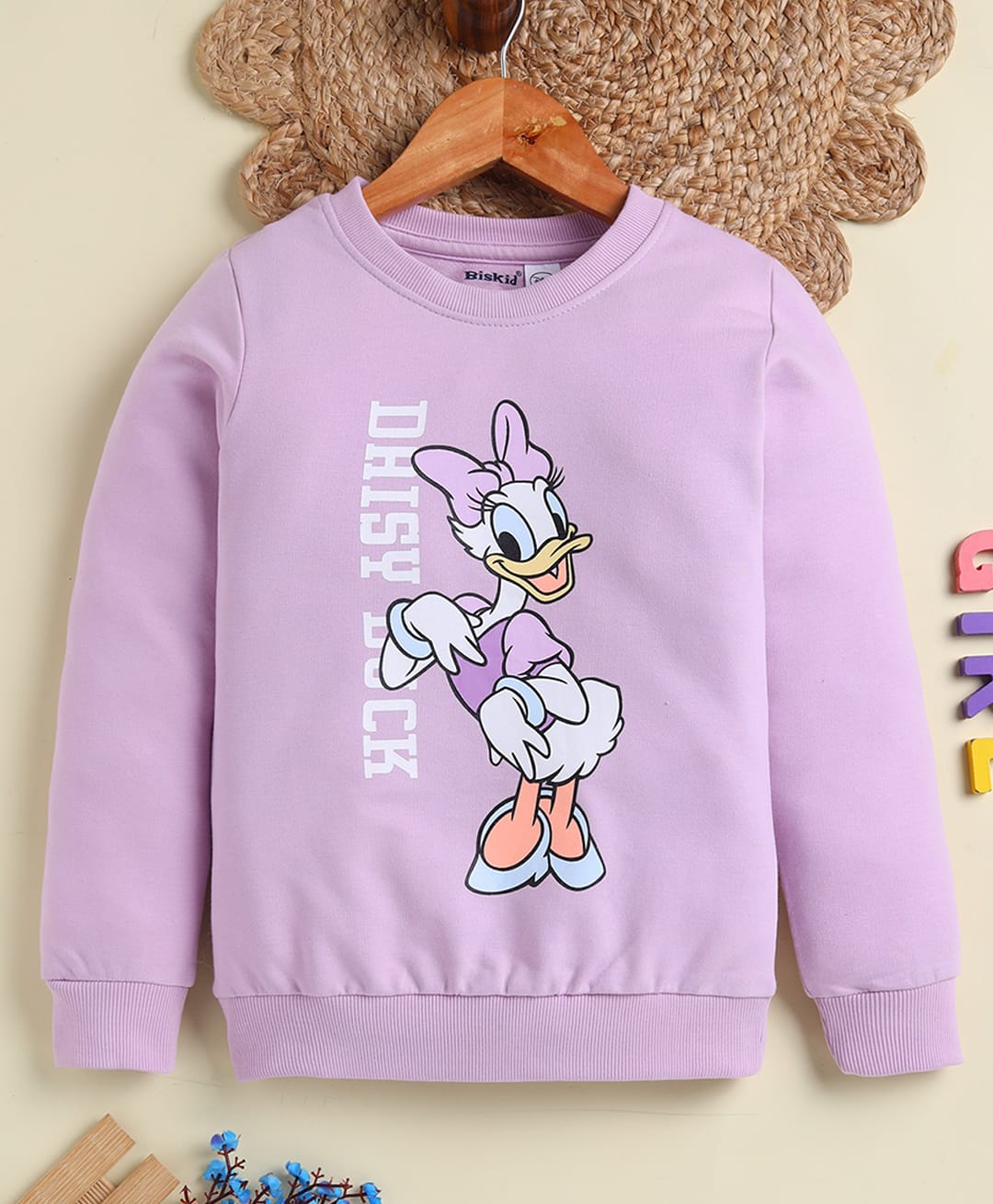 Biskid Looper Knit Disney Mickey & Friends Featuring Full Sleeves Donald Duck Printed Light Winter Sweatshirt - Purple-picture-1
