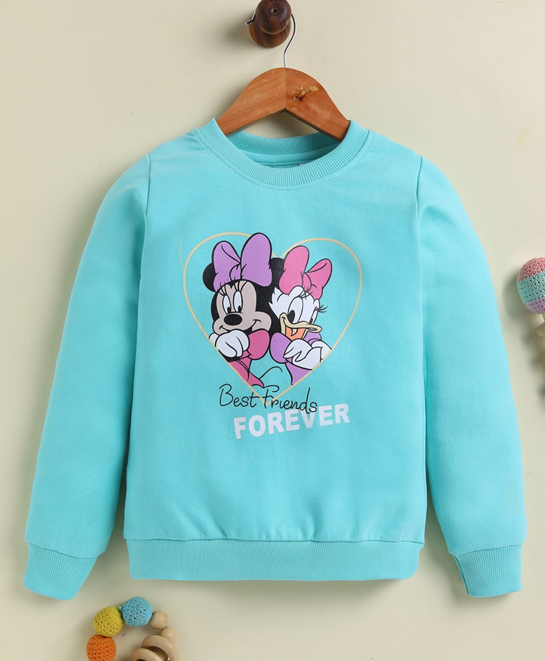 Biskid Looper Knit Disney Mickey & Friends Featuring Full Sleeves Minnie & Mickey Printed Light Winter Sweatshirt - Aqua-picture-16