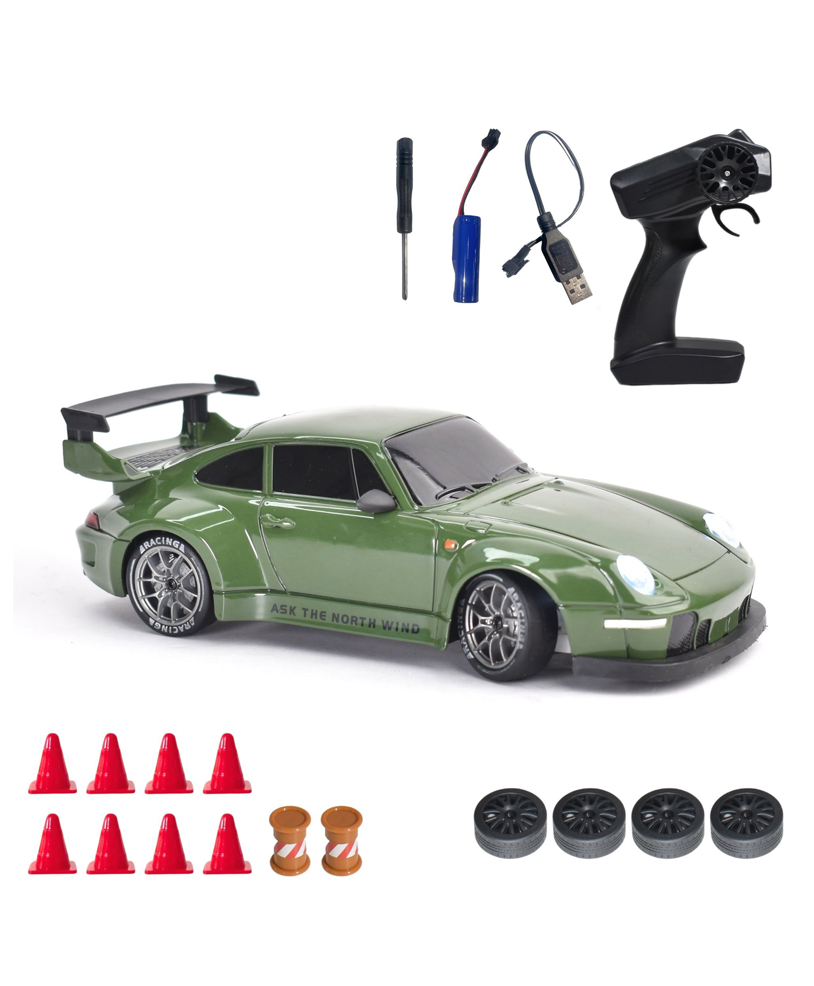 L.O.T CARS Flare Remote Control - 20Kmph, 2.4Ghz, 4 Wheel Drive, Hard Plastic Top with LED Head Light - Burnout Green-picture-25