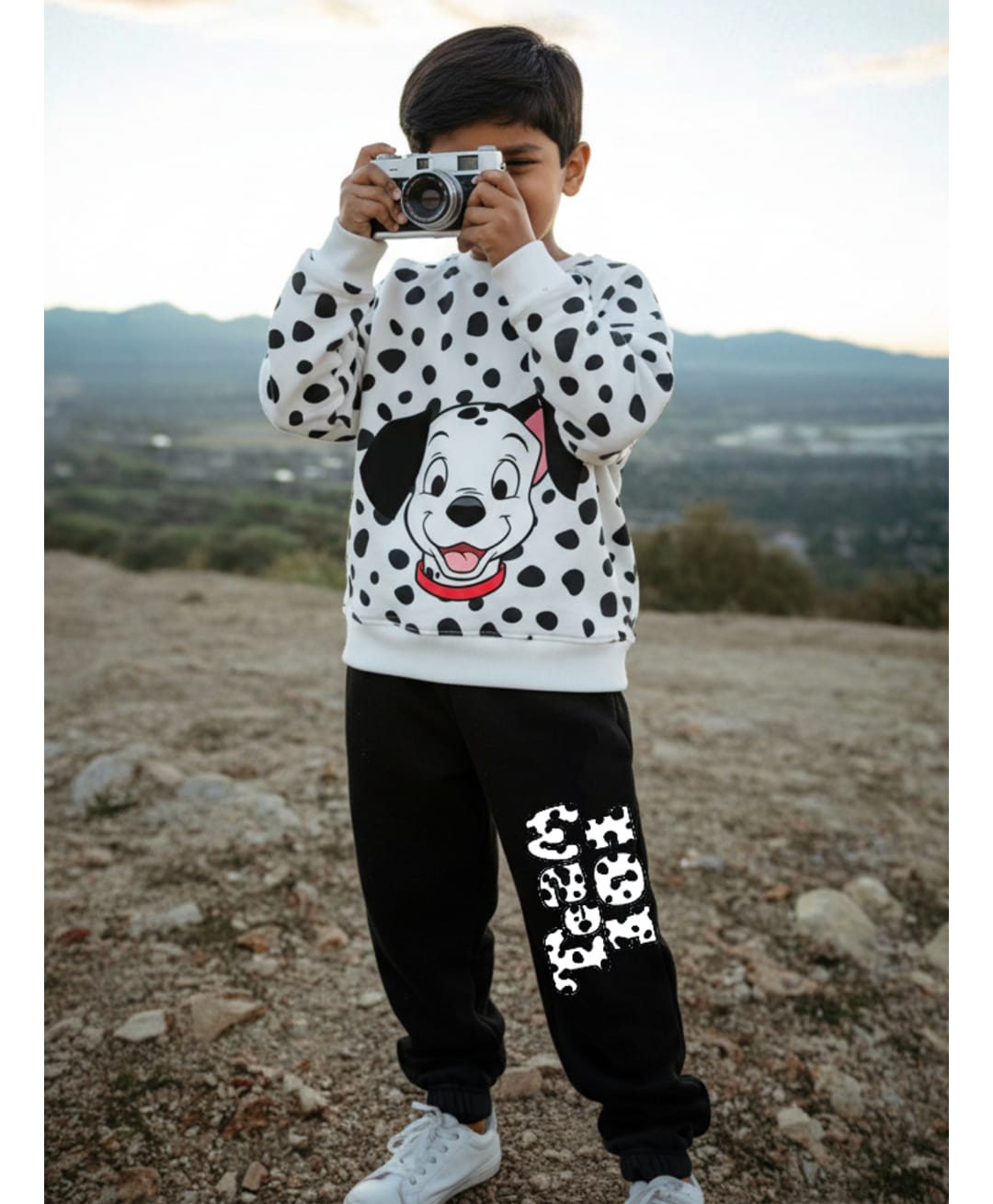 Nap Chief Cotton Blend Knit Disney Featuring 101 Dalmatians Full Sleeves Character Printed Winter Sweatshirt With Joggers Set - White-picture-21