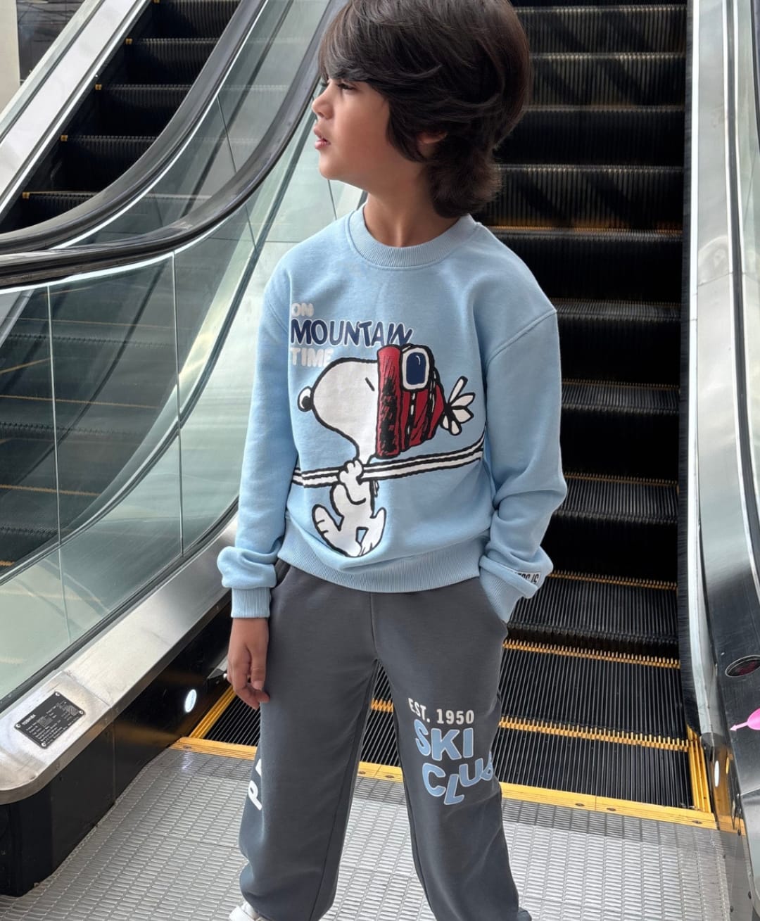 Nap Chief Cotton Blend Knit Peanuts Snoopy Featuring Full Sleeves Character Printed Winter Sweatshirt With Joggers Set - Sky Blue-picture-13