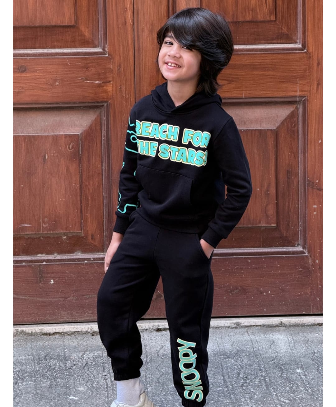 Nap Chief Cotton Blend Knit Peanuts Snoopy Featuring Full Sleeves Character Printed Winter Hoodie With Joggers Set - Black-picture-21
