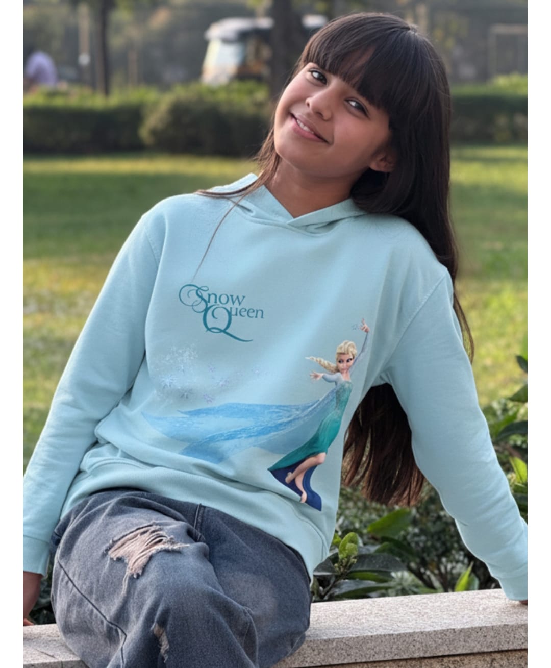 Nap Chief Cotton Blend Knit Disney Frozen Featuring Full Sleeves Elsa Printed Light Winter Hooded Sweatshirt - Light Blue-image-25