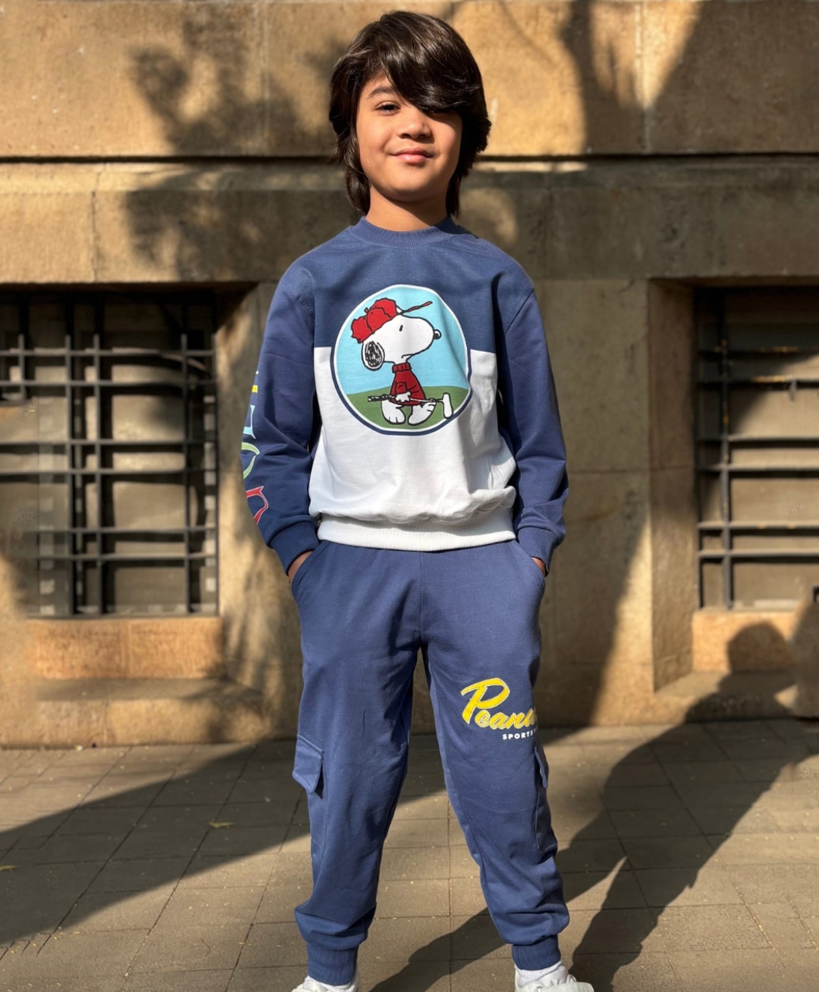 Nap Chief Cotton Blend Knit Peanuts Snoopy Featuring Full Sleeves Character Printed Winter Hoodie With Joggers Set - Navy Blue-picture-28