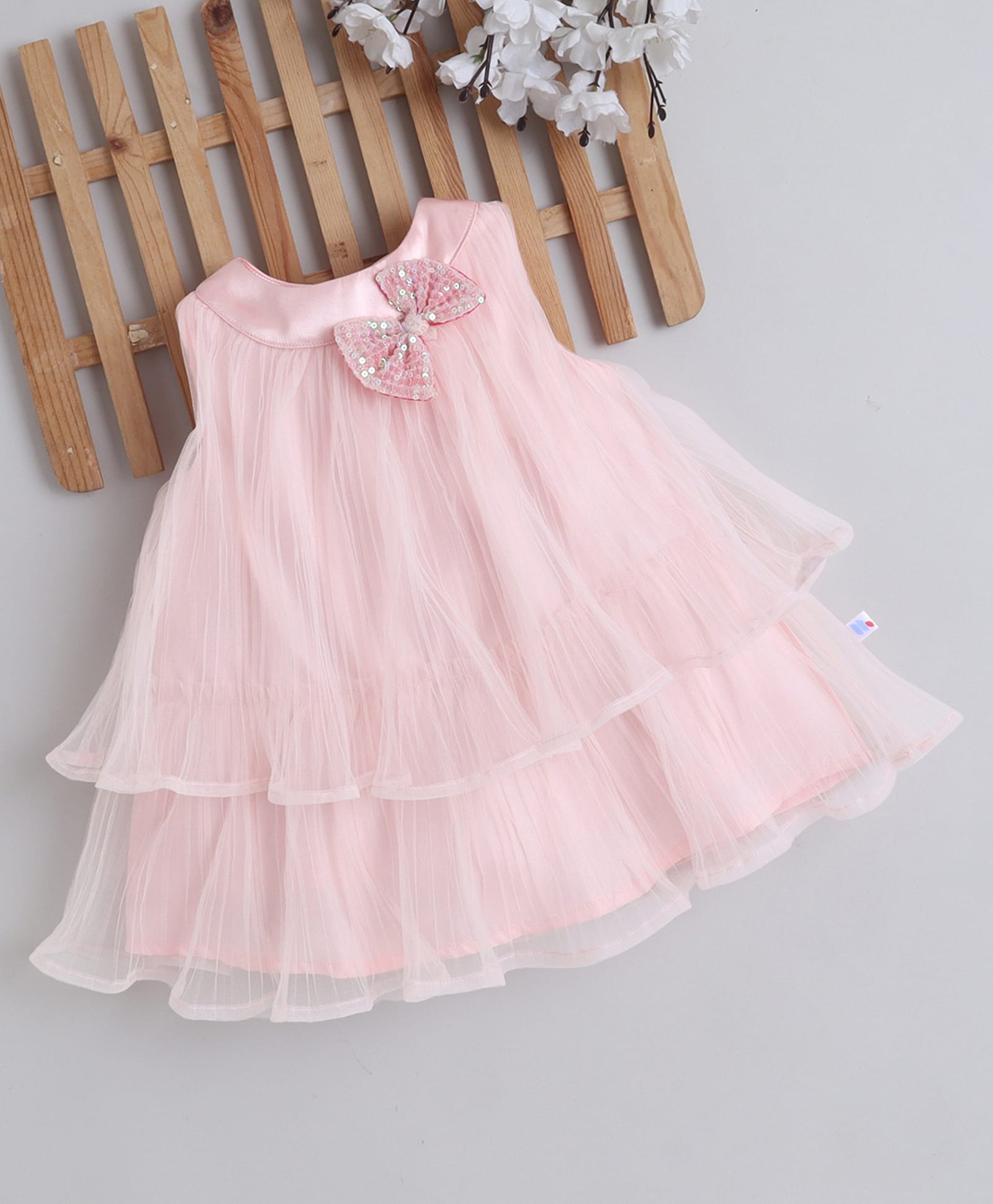Many frocks & Woven Sleeveless Sequins Embellished Bow Applique Detailed Dress - Peach-image-40