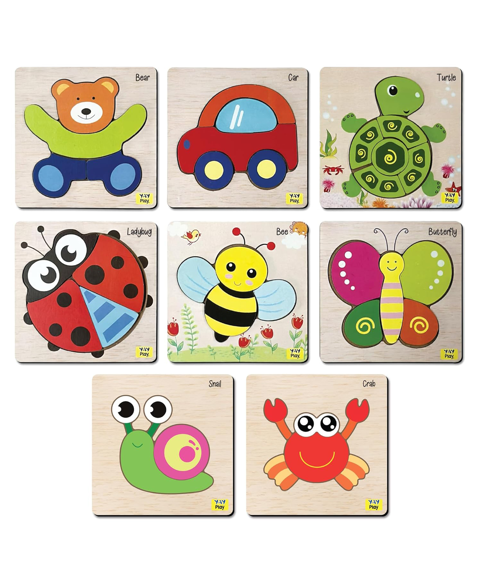 Yay Play Wooden Animal Puzzle Set for Kids 8 PCS Montessori Wooden Shapes & Animals | Educational Learning Toy for Toddlers-image-2