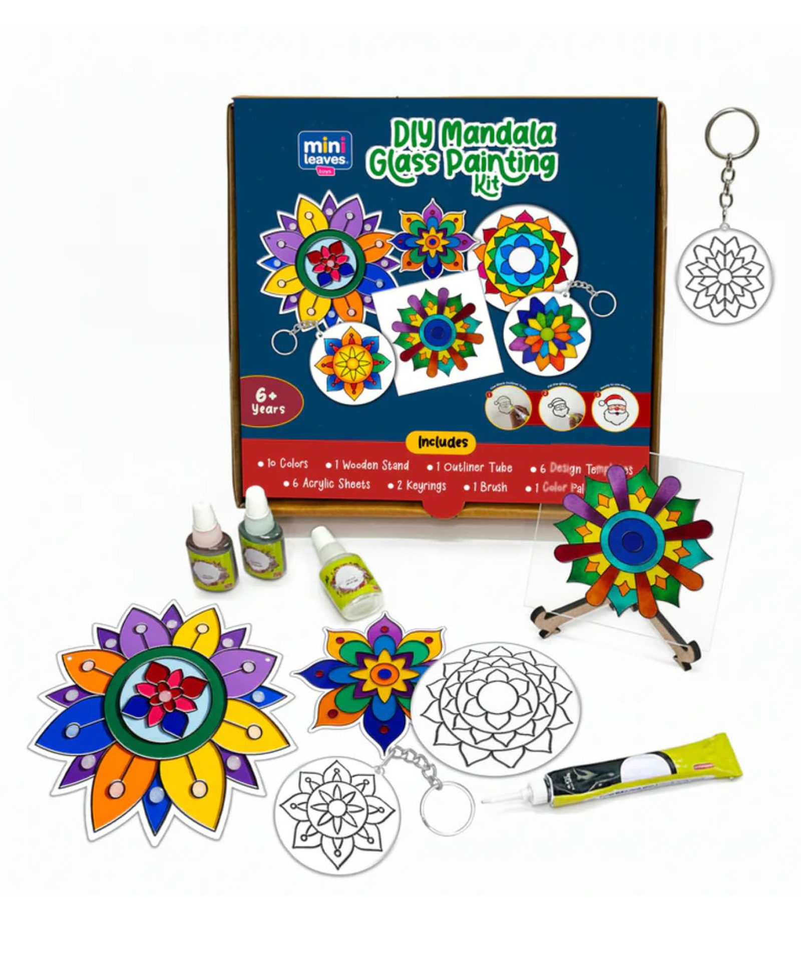MiniLeaves Mandala Glass Painting Kit | DIY Creative Art Set for Kids & Adults | Relaxing Mindful Craft Activity with Brushes & Colors | Perfect for Art Lovers & Home Décor-image-36