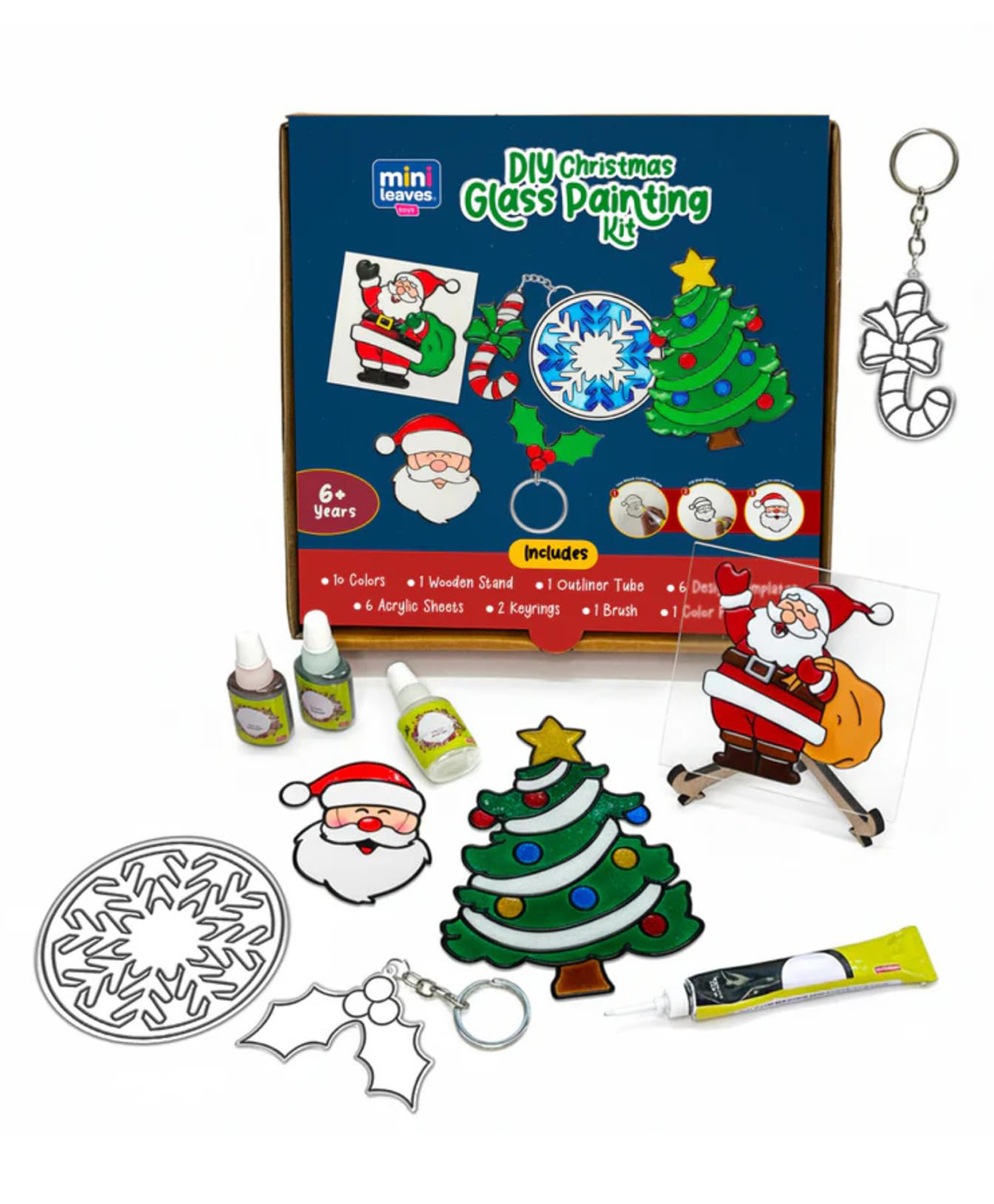 MiniLeaves Christmas Glass Painting Kit | DIY Festive Creative Art Set for Kids & Adults | Holiday Craft Activity with Brushes & Colors | Perfect Christmas & Décor-picture-13