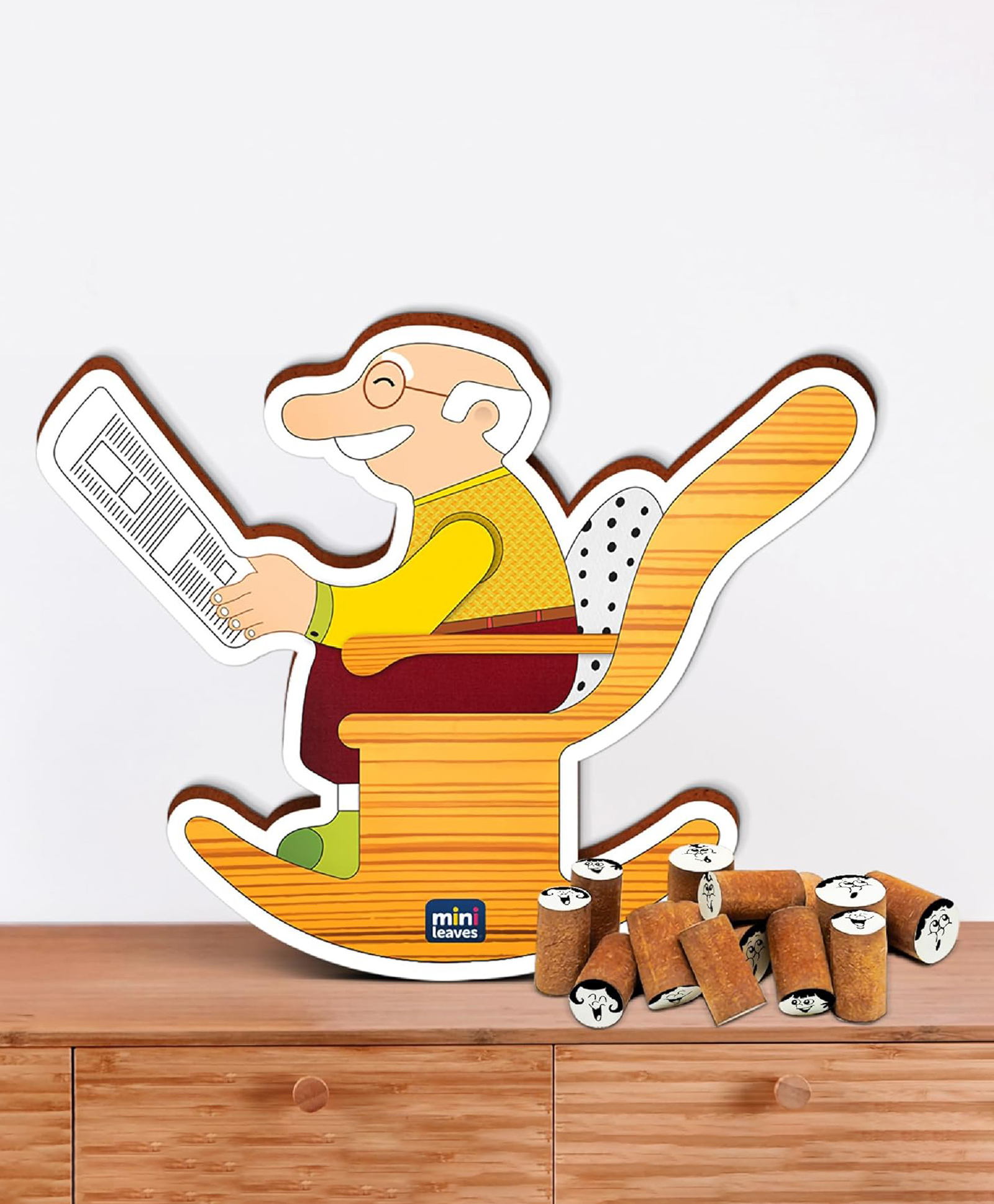MiniLeaves Balancing Grandpa's Trouble Toy, Wooden Stacking Game for 2 Players, Family Fun Balance Challenge-picture-1
