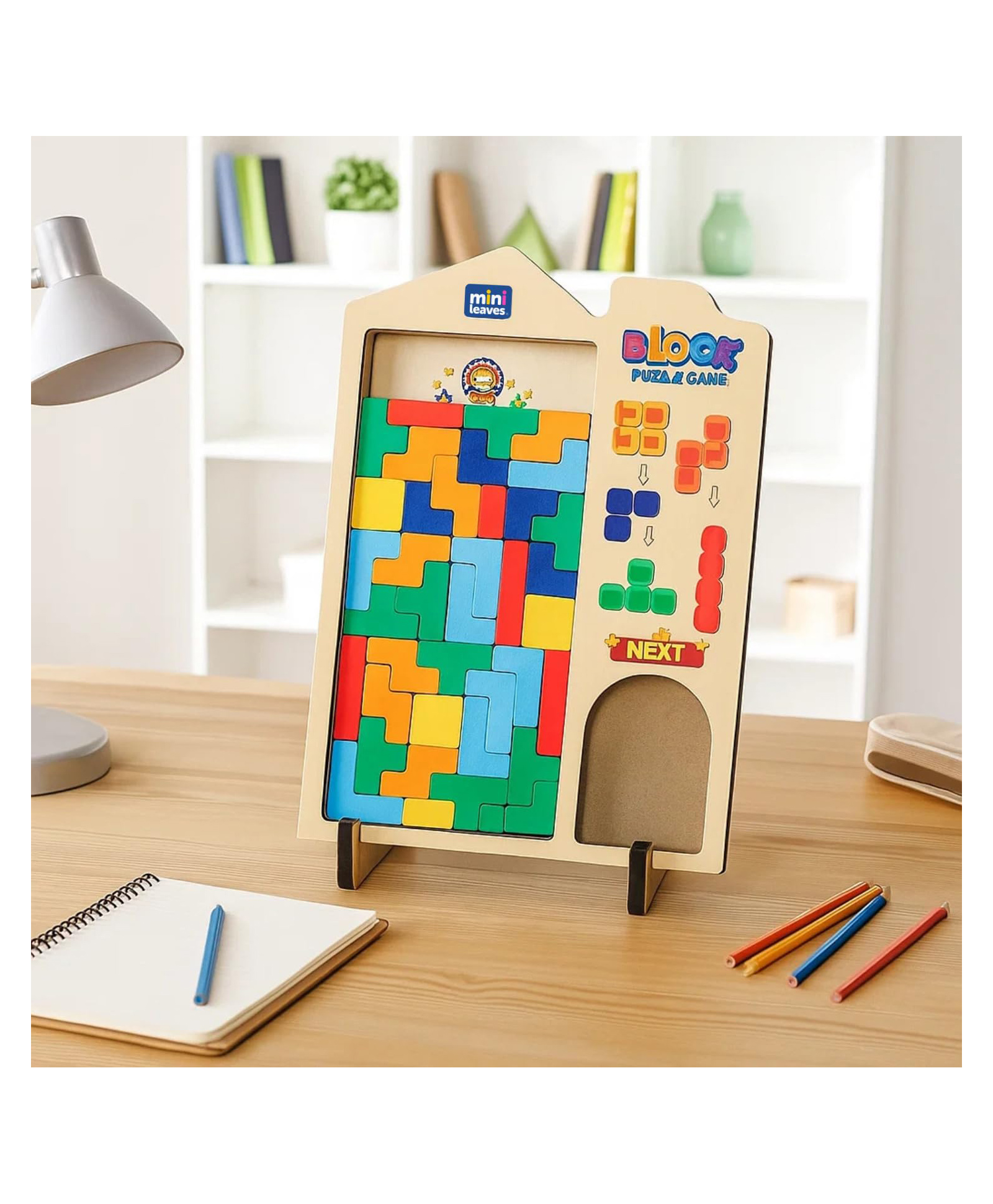 MiniLeaves Wooden Block Puzzle Game for Kids 3+Years | Montessori Tangram Toy for 3+ Year Kids | Colourful Brain Teaser House Frame - Games & Puzzles - Children Toys-picture-2